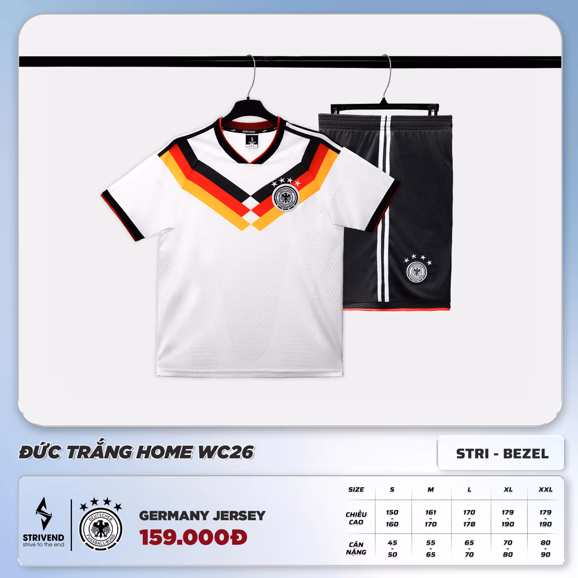 Bộ Quần Áo Bóng Đá Strivend Đức Trắng WC2026