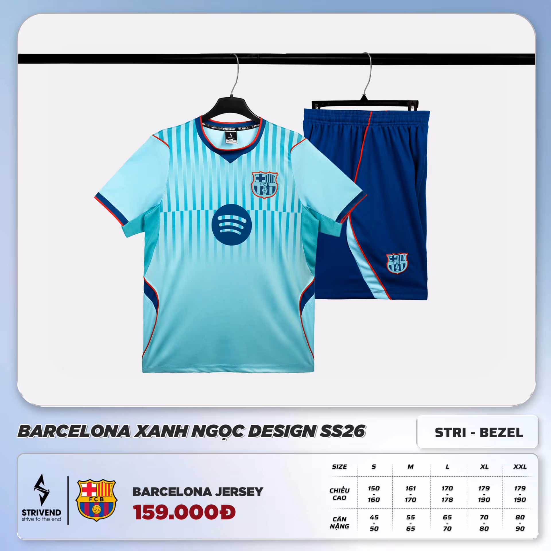 Bộ Quần Áo Bóng Đá Strivend Barcelona Xanh Ngọc Design SS26