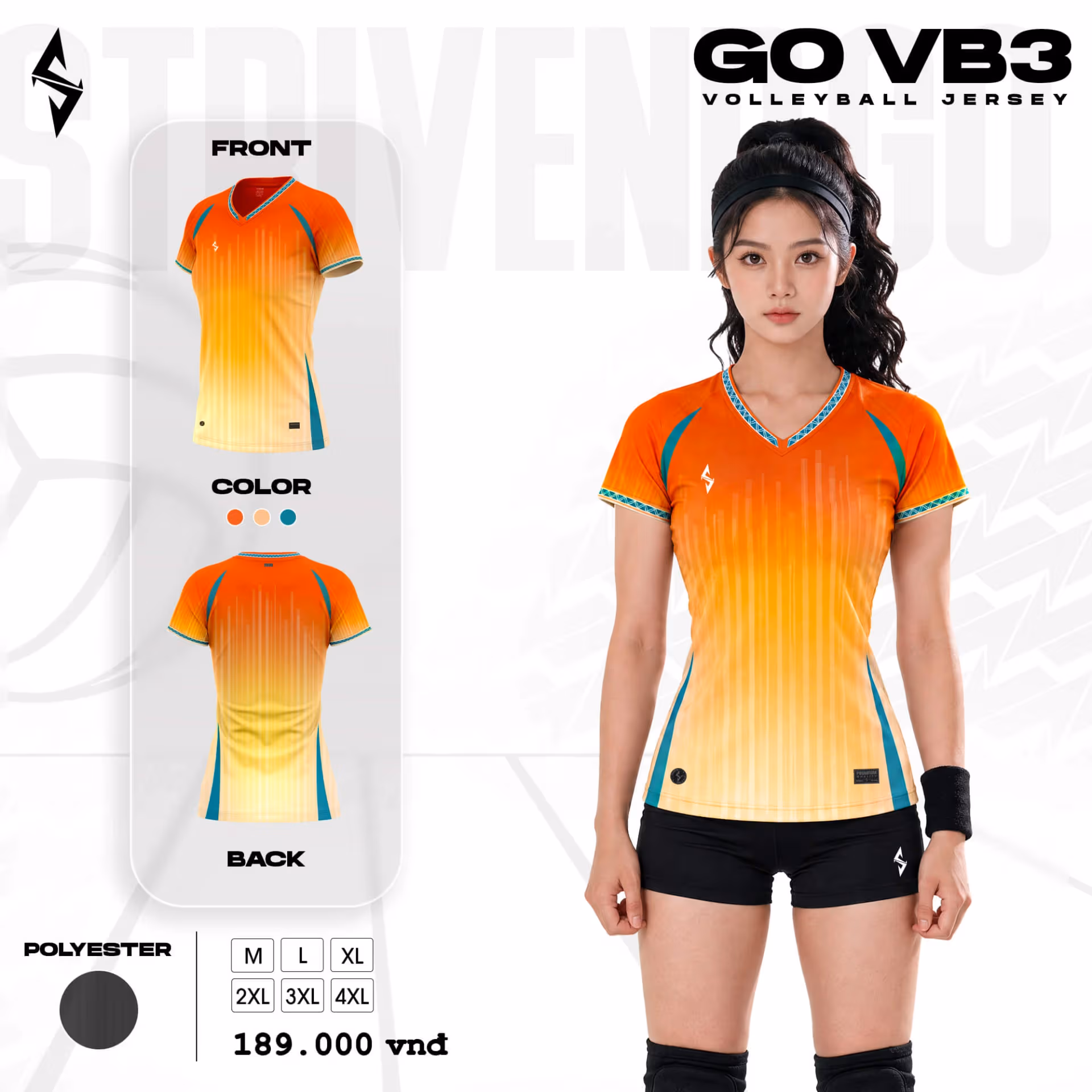 Quần áo bóng chuyền Nữ Strivend GO VB03 Kem Cam