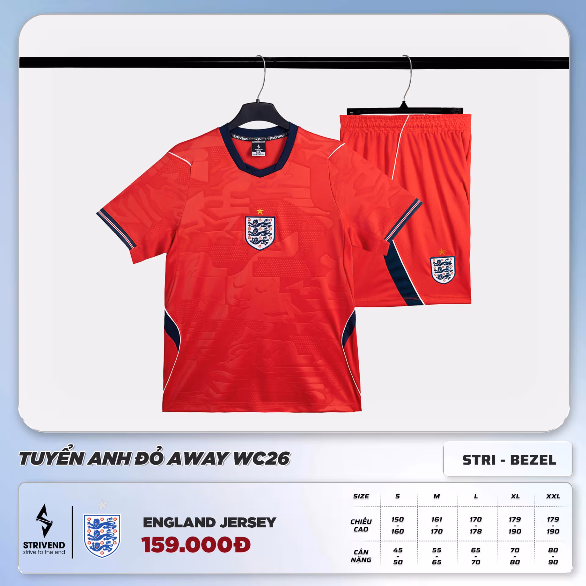 Bộ Quần Áo Bóng Đá Strivend Anh Đỏ Away WC26
