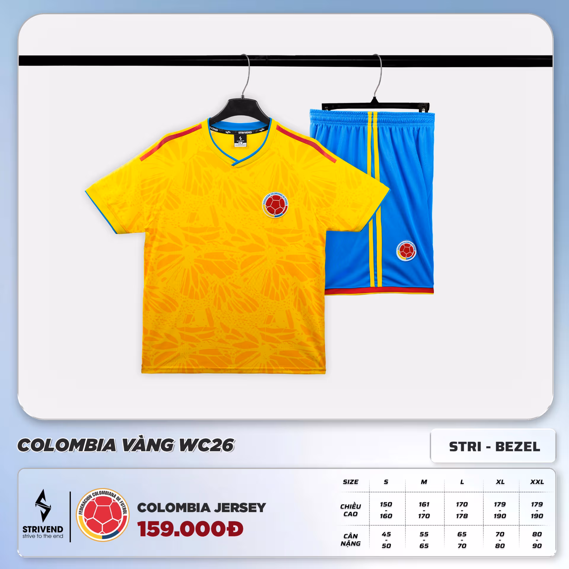 Bộ Quần Áo Bóng Đá Strivend Colombia Vàng WC26