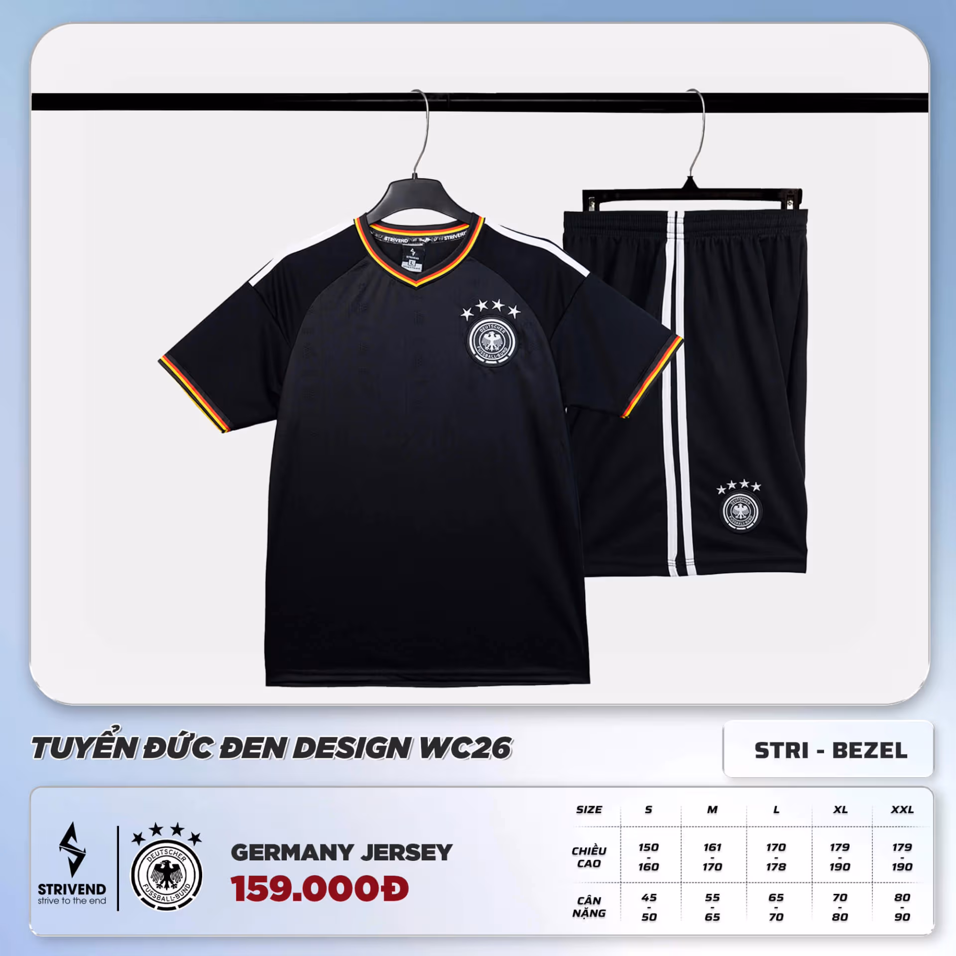 Bộ Quần Áo Bóng Đá Strivend Đức Đen Design W26