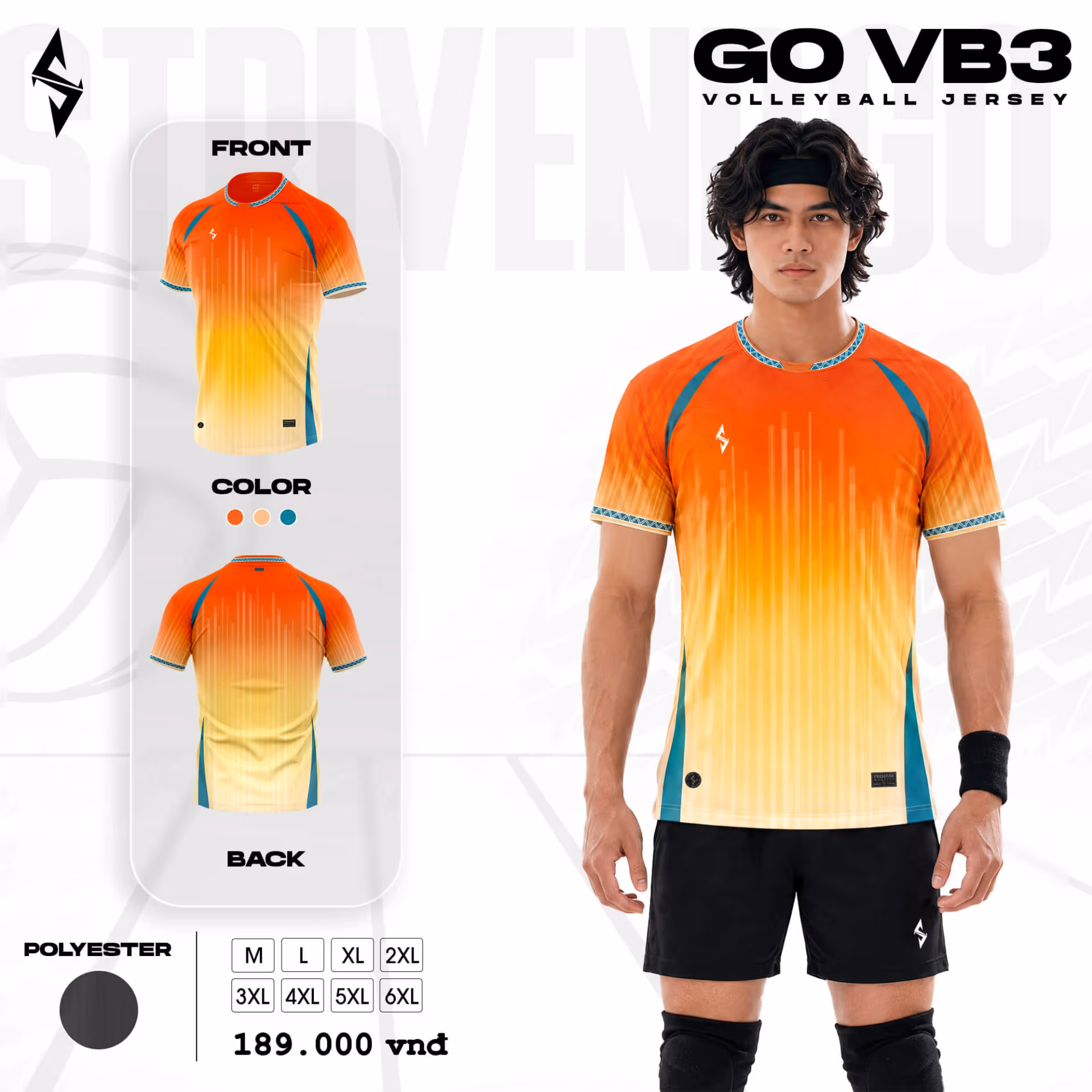 Quần áo bóng chuyền Nam Strivend GO VB03 Kem Cam