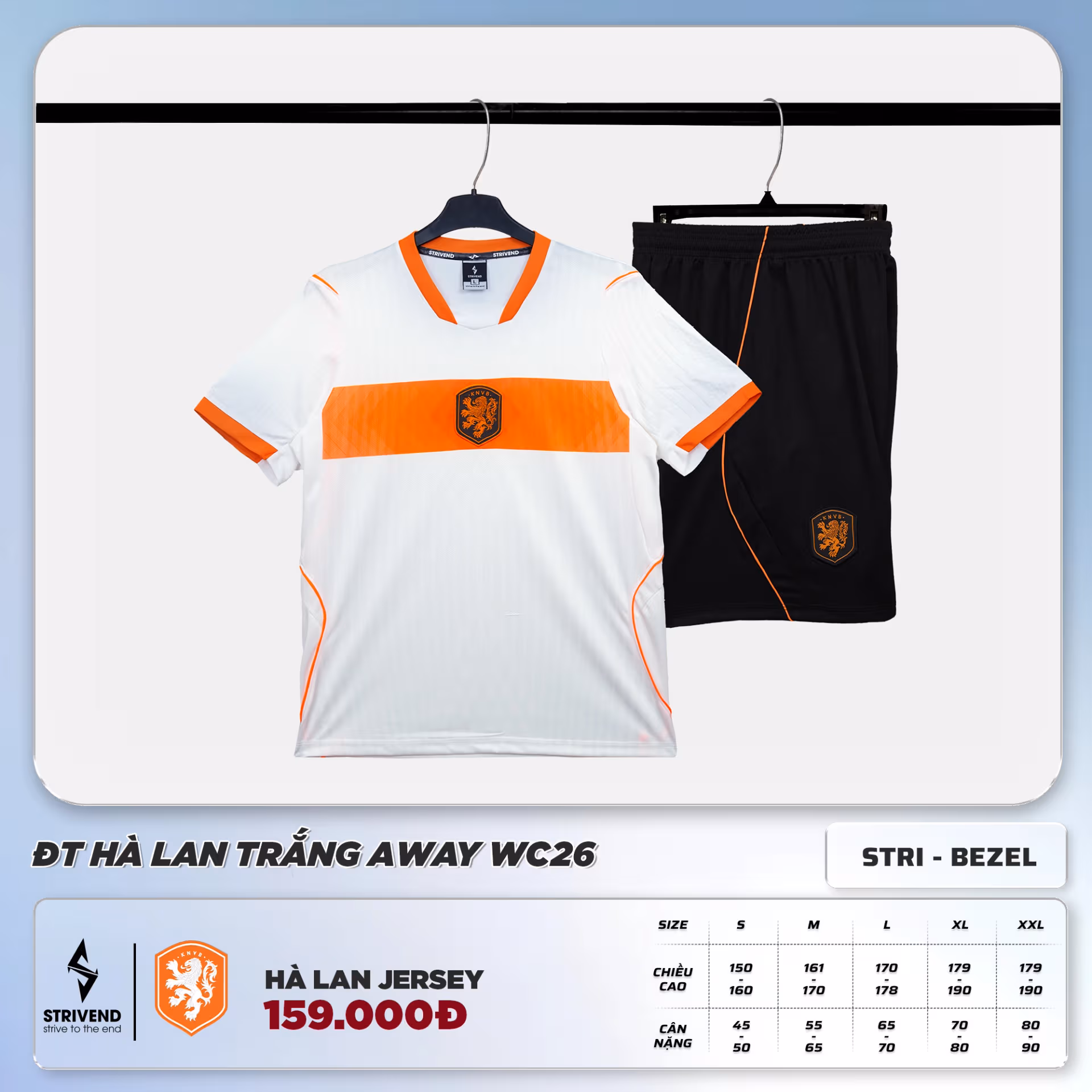 Bộ Quần Áo Bóng Đá Strivend Hà Lan Trắng Away WC26
