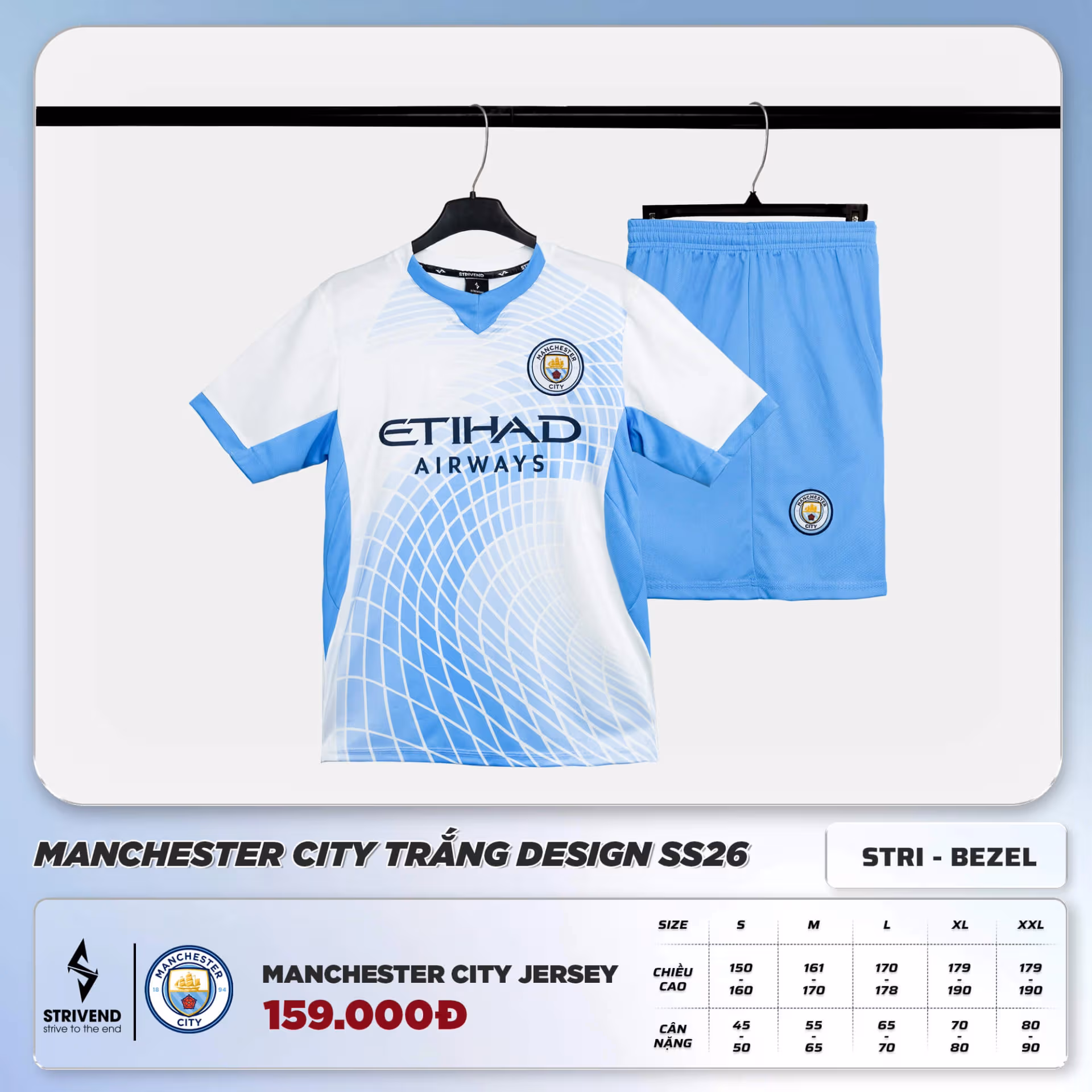 Bộ Quần Áo Bóng Đá Strivend Manchester City Trắng Design SS26