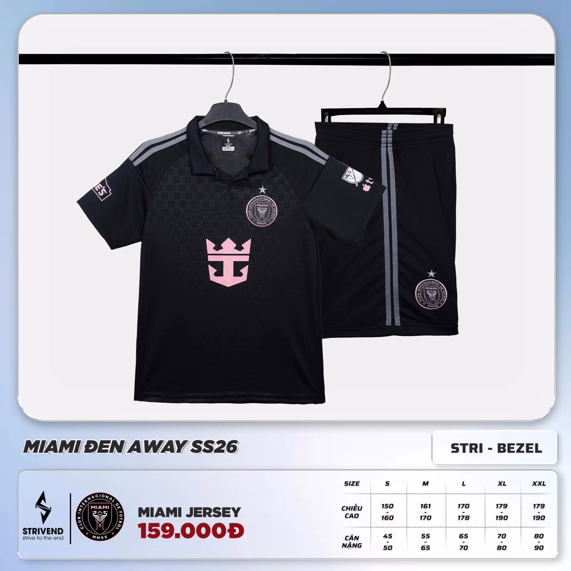 Bộ Quần Áo Bóng Đá Strivend Inter Miami Đen Away SS26