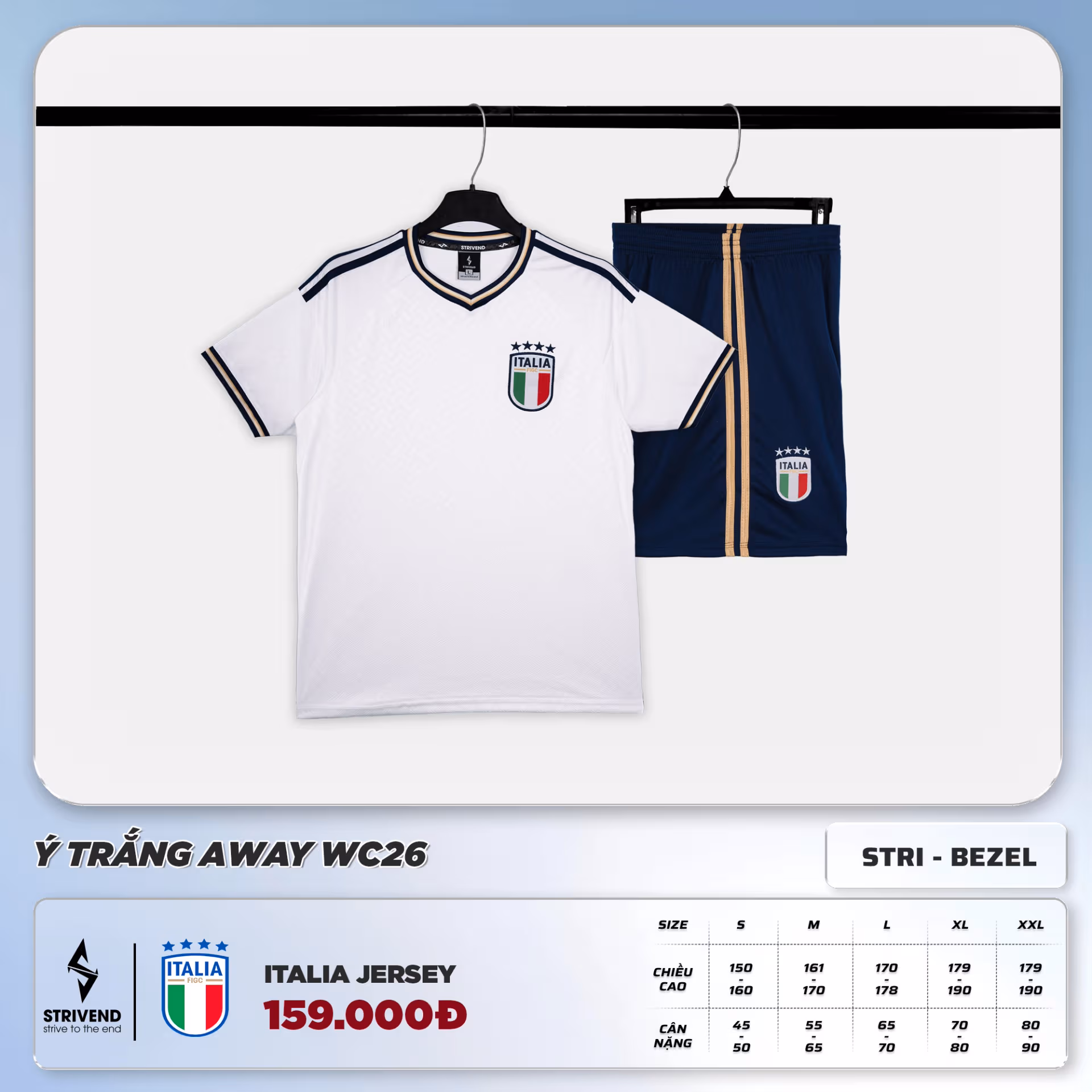 Bộ Quần Áo Bóng Đá Strivend Ý Trắng WC26 