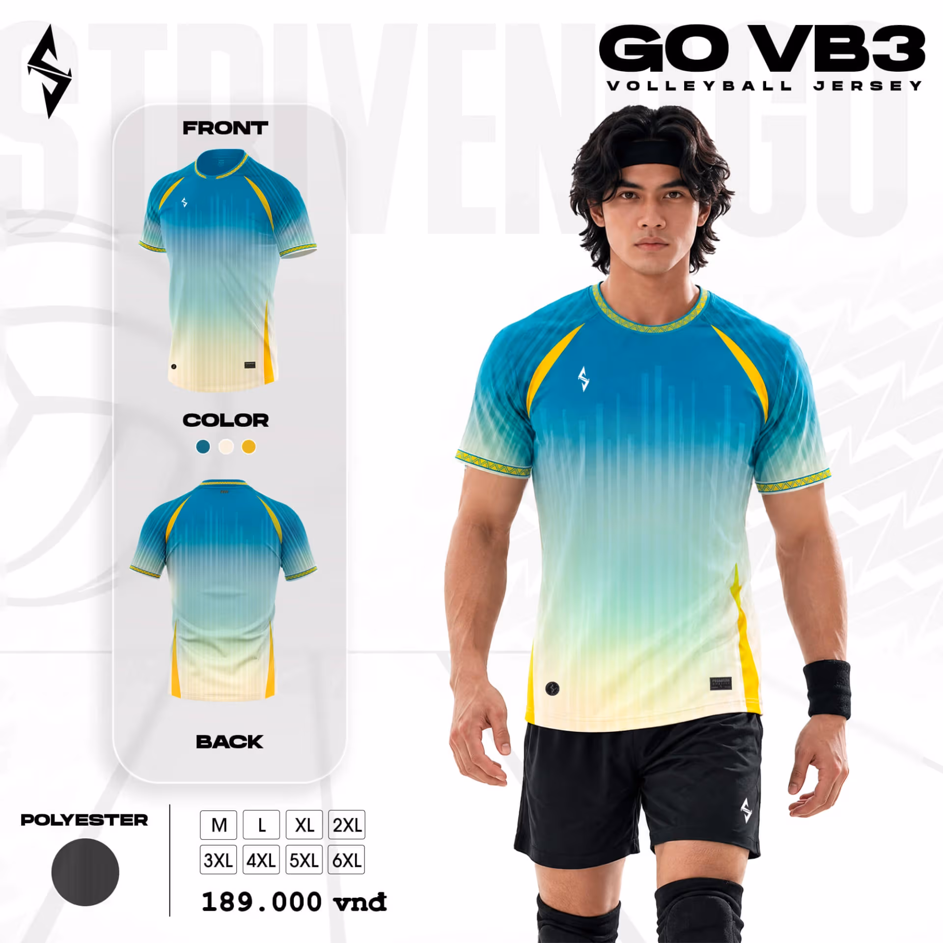 Quần áo bóng chuyền Nam Strivend GO VB03 Kem Xanh