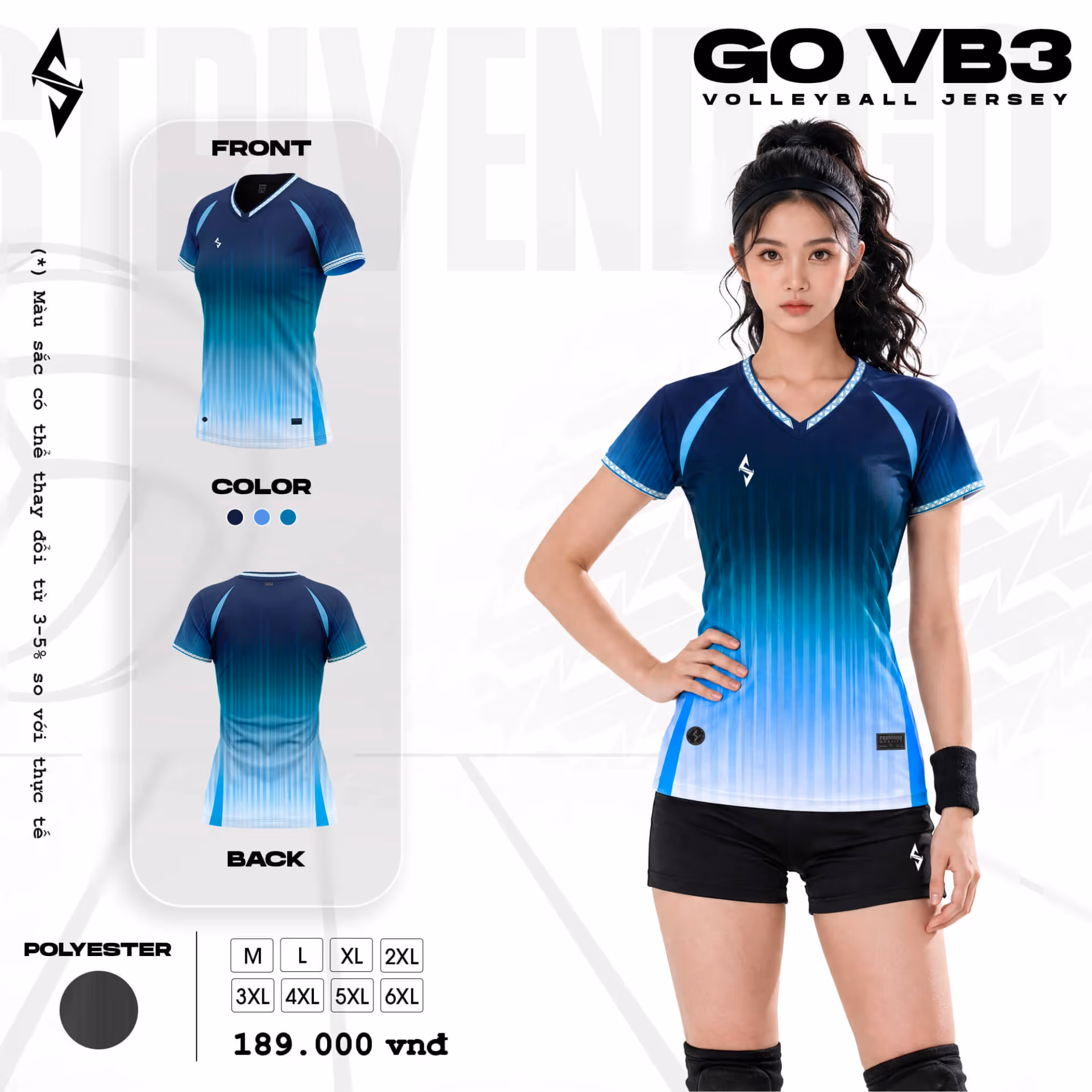 Quần áo bóng chuyền Nữ Strivend GO VB03 Xanh Đen