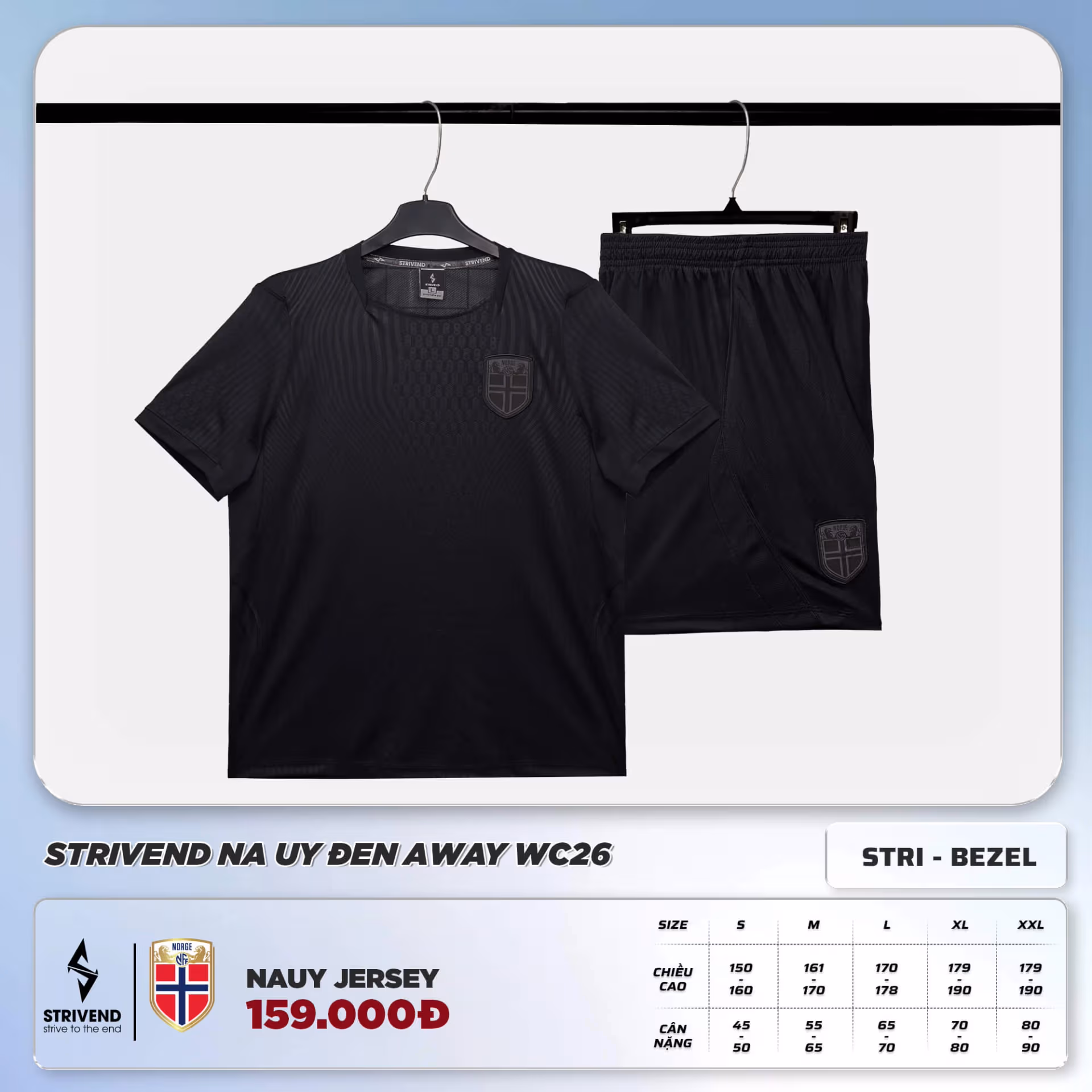 Bộ Quần Áo Bóng Đá Strivend Na Uy Đen Away WC26 1