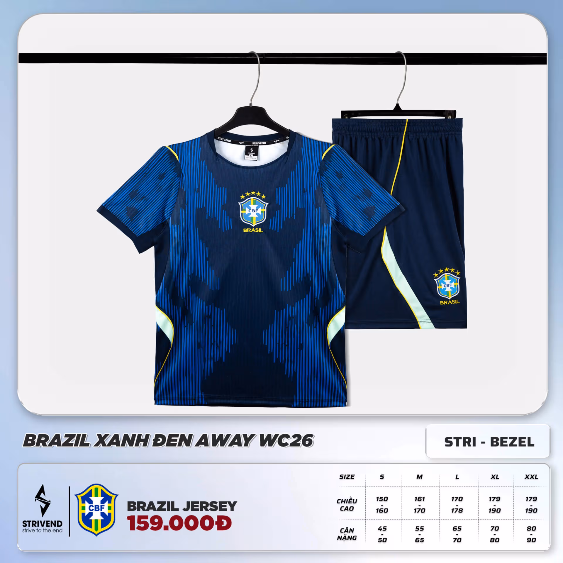 Bộ Quần Áo Bóng Đá Strivend Brazil Xanh Đen Away WC26 1