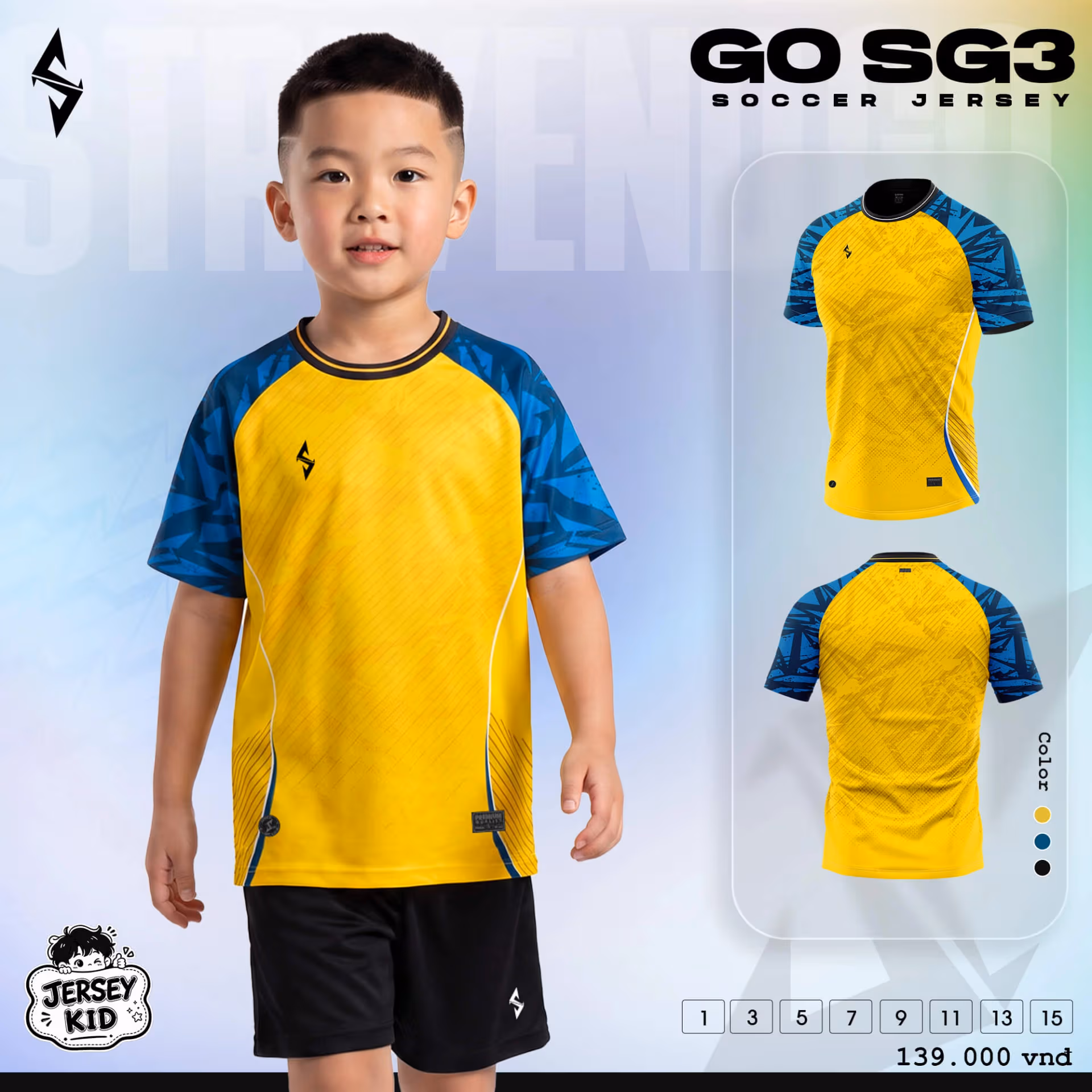 Bộ quần áo bóng đá trẻ em Strivend GO Kid SG03 Vàng