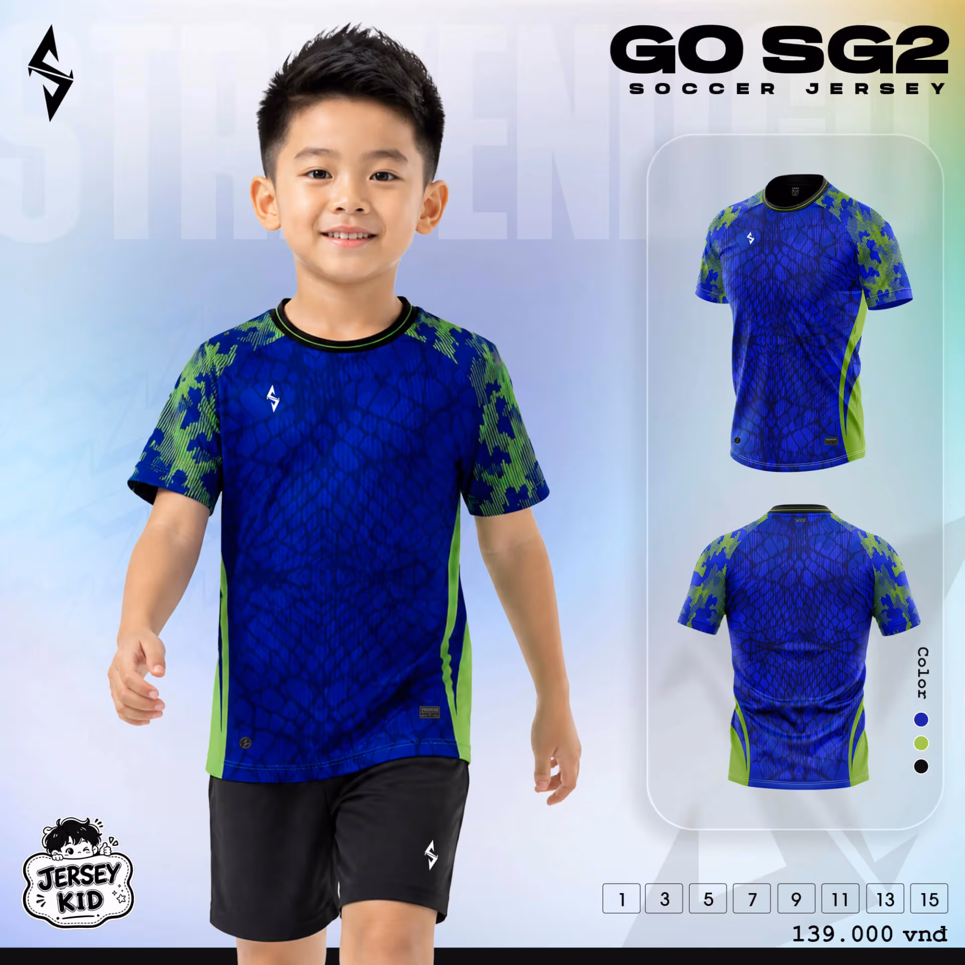 Bộ quần áo bóng đá trẻ em Strivend GO Kid SG02 Xanh Bích