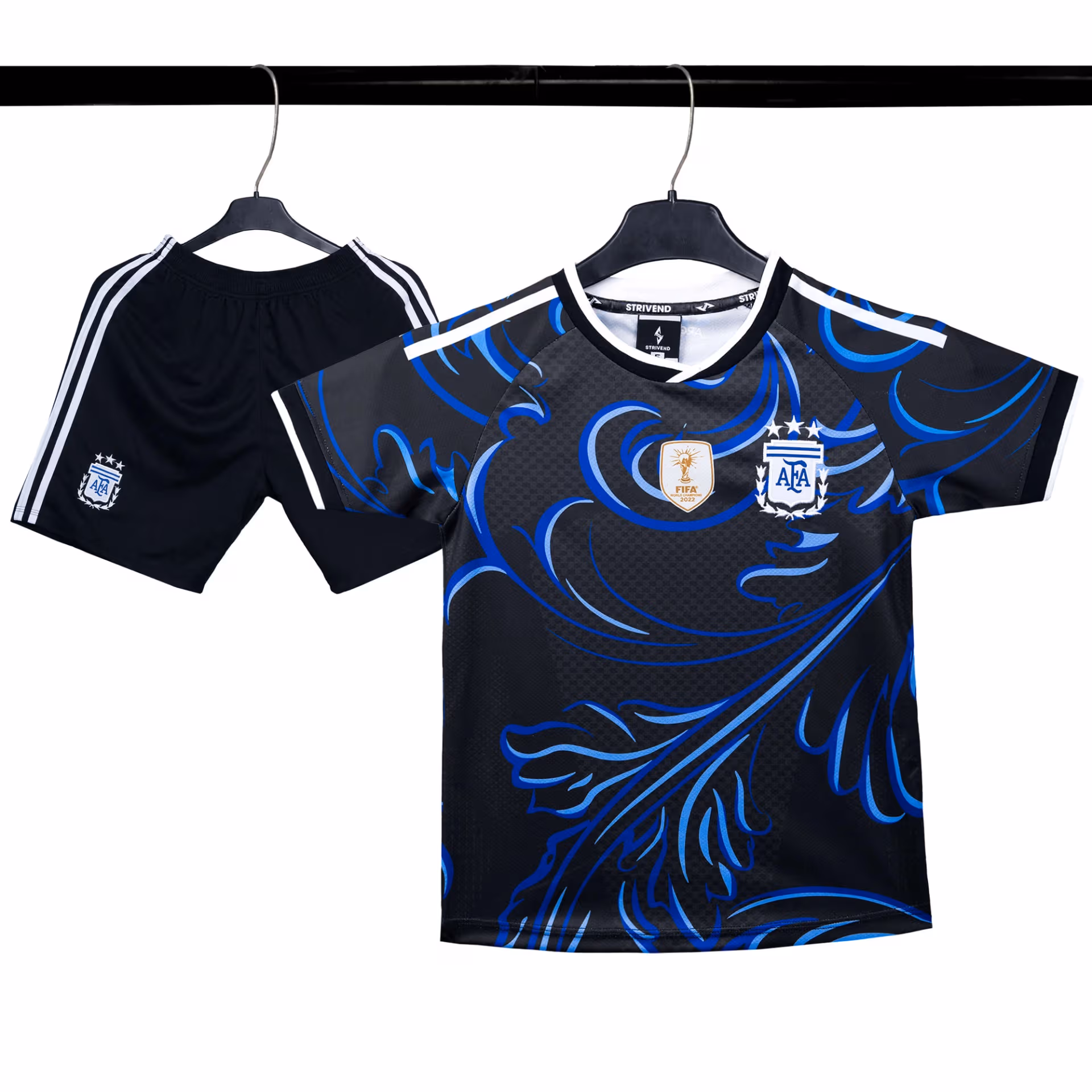 Bộ Quần Áo Bóng Đá Trẻ Em Strivend Argentina Đen Away WC26 2