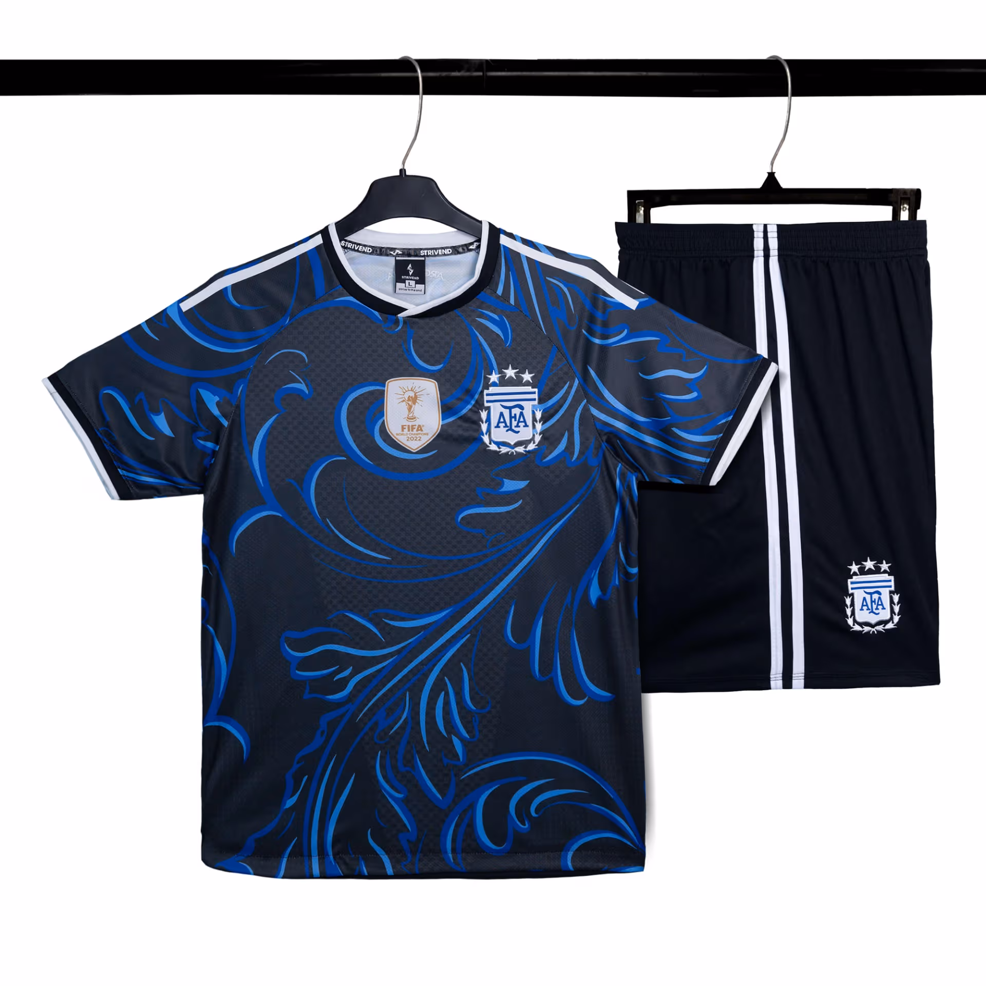 Bộ Quần Áo Bóng Đá Strivend Argentina Đen Away