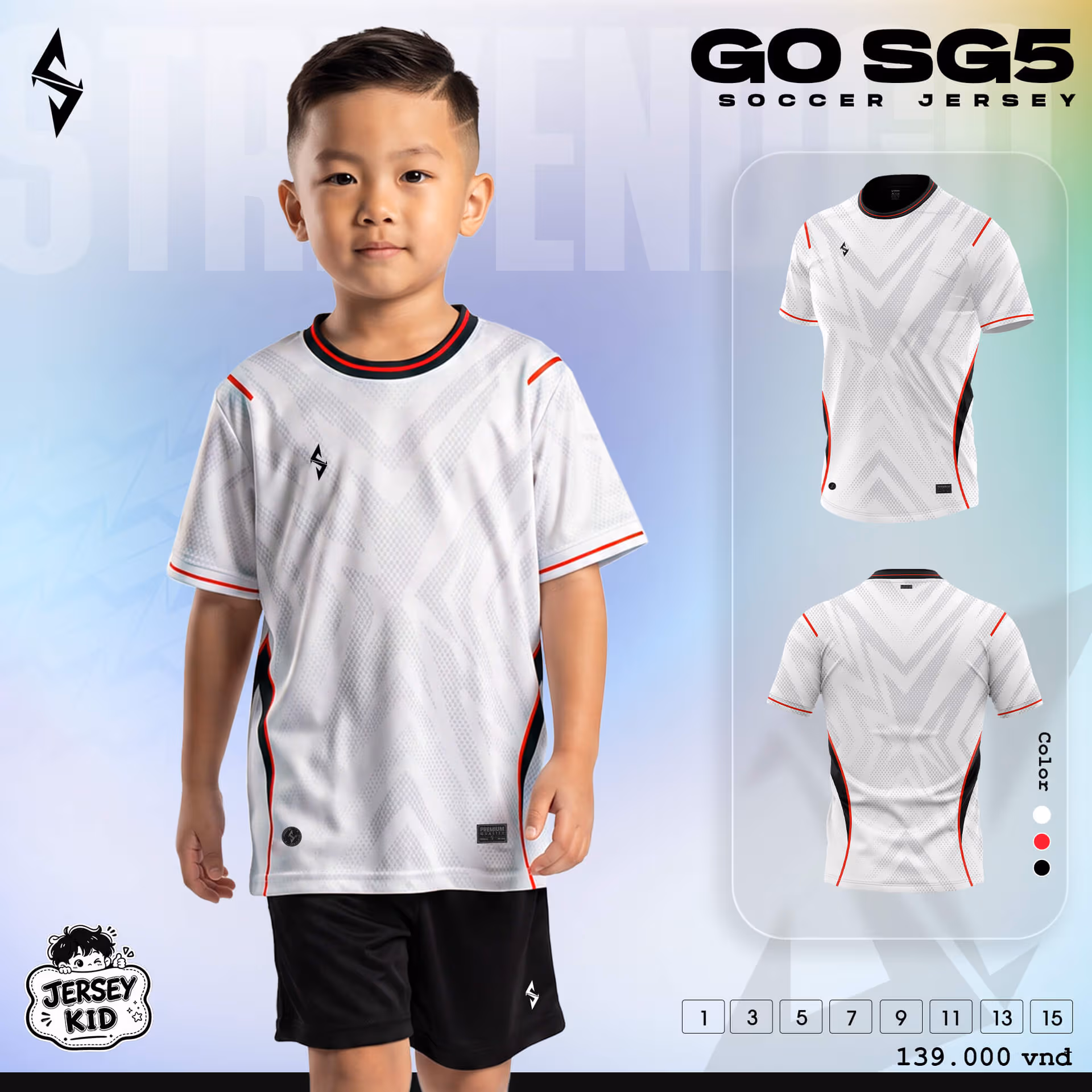 Bộ quần áo bóng đá trẻ em Strivend Go Kid SG05 Trắng Đỏ