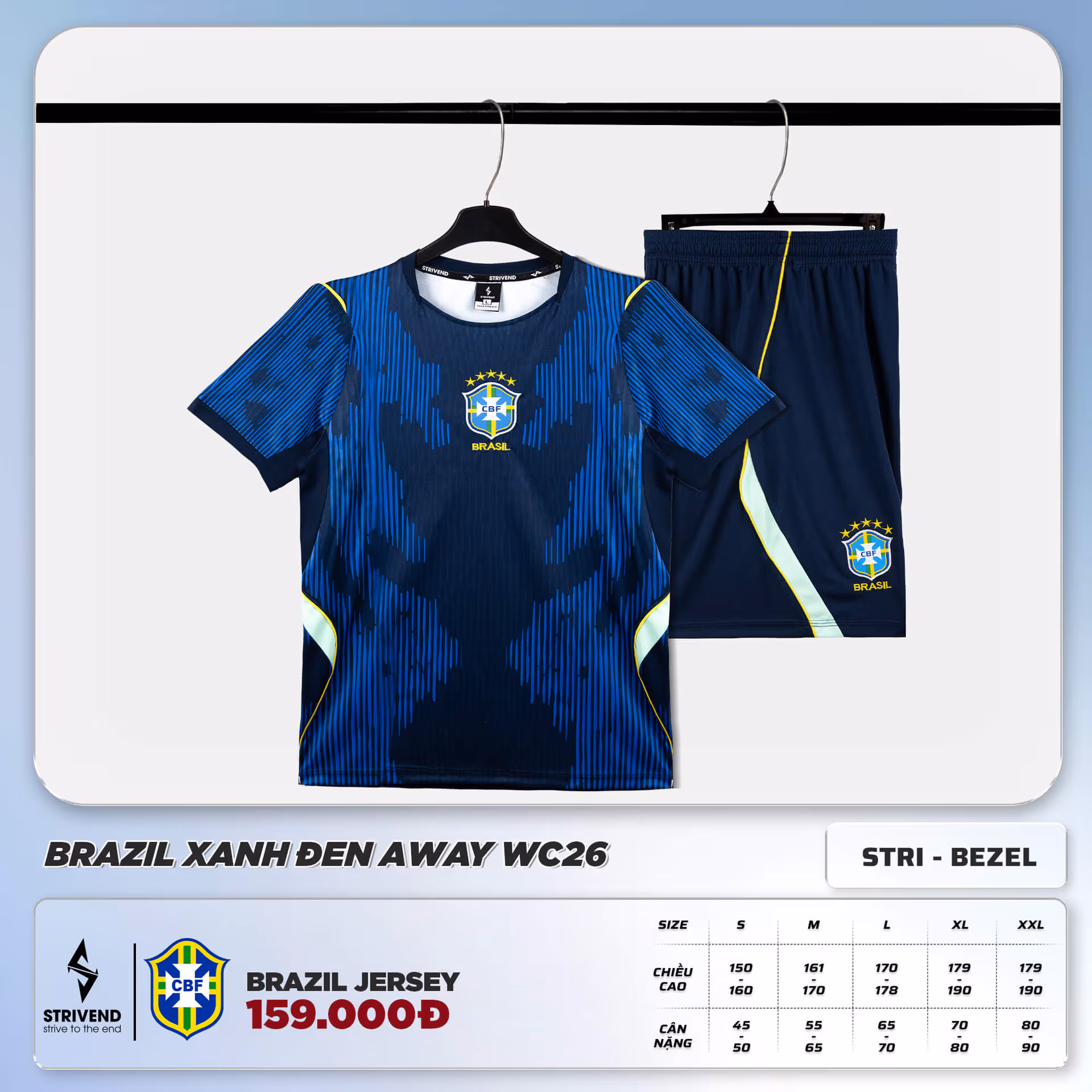 Bộ Quần Áo Bóng Đá Strivend Brazil Xanh Đen Away WC26