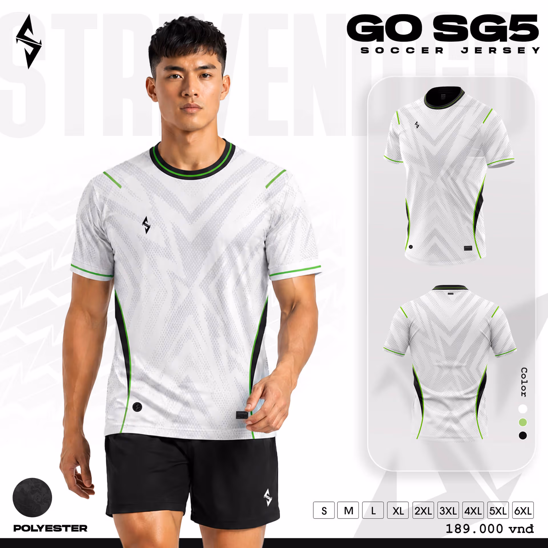 Bộ quần áo bóng đá Strivend Go SG05 Trắng Xanh Lá