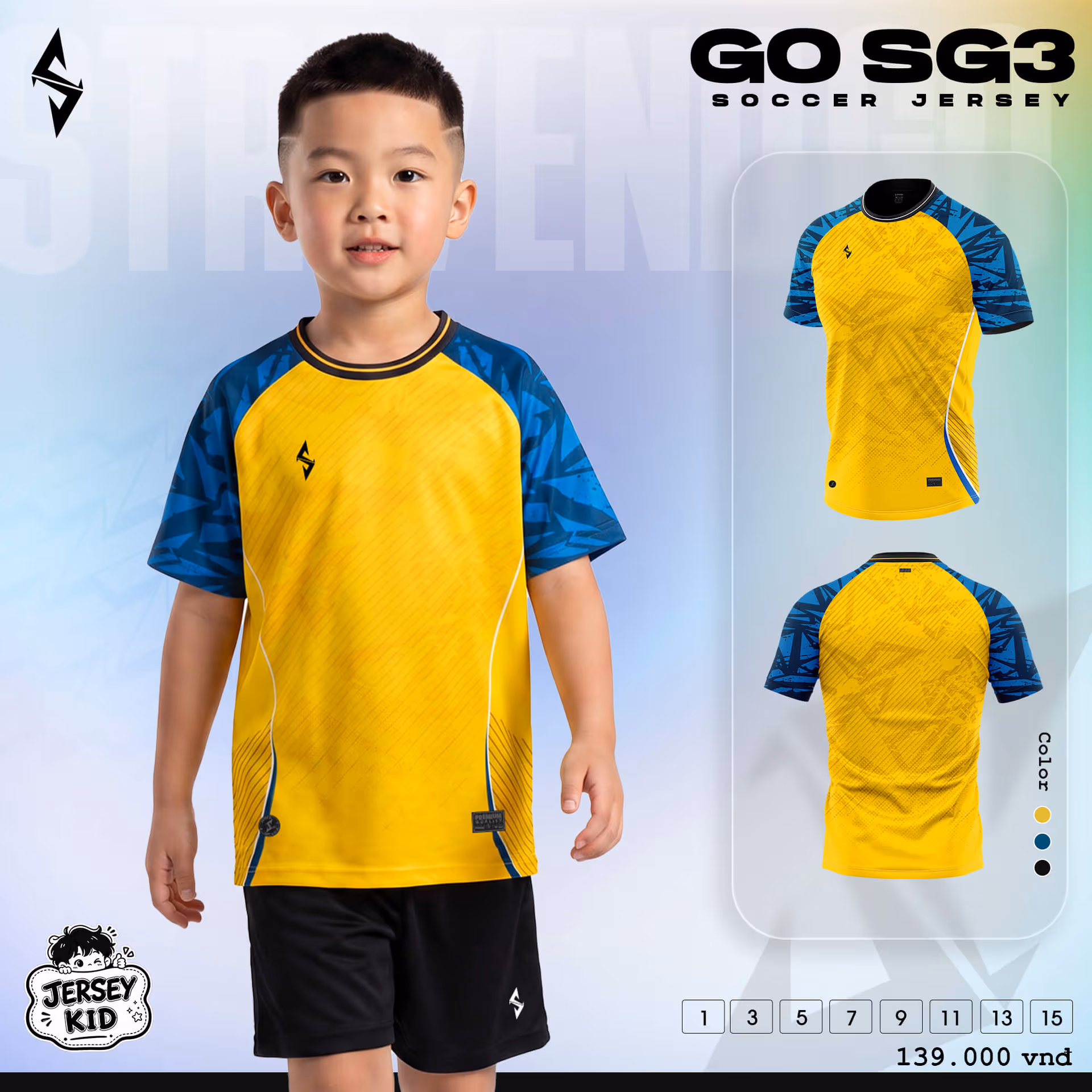 Bộ quần áo bóng đá trẻ em Strivend GO Kid SG03 Vàng