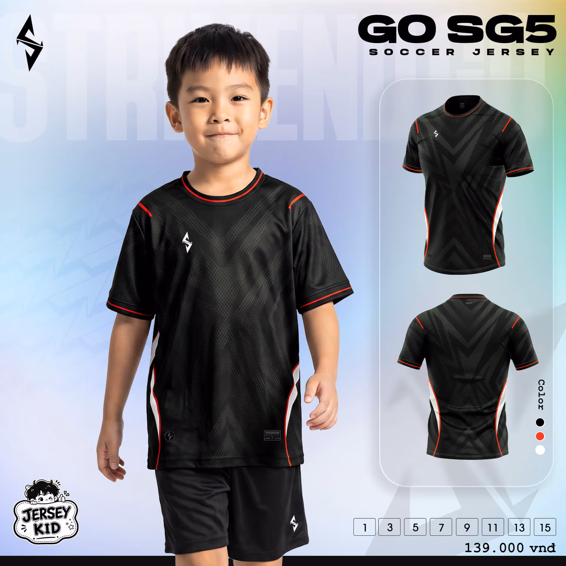 Bộ quần áo bóng đá trẻ em Strivend Go Kid SG05 Đen