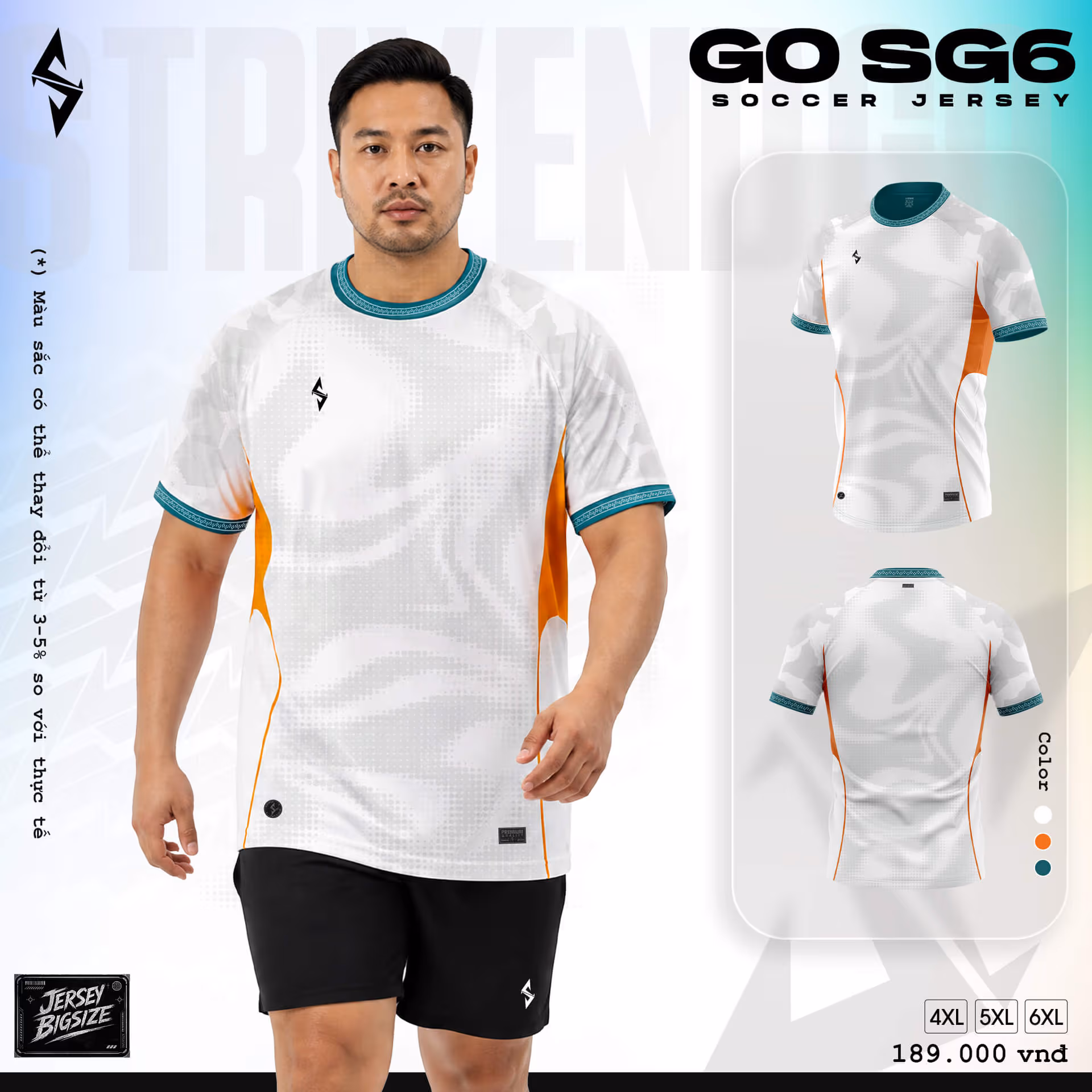 Bộ quần áo bóng đá Strivend Go Big Size SG06 Trắng