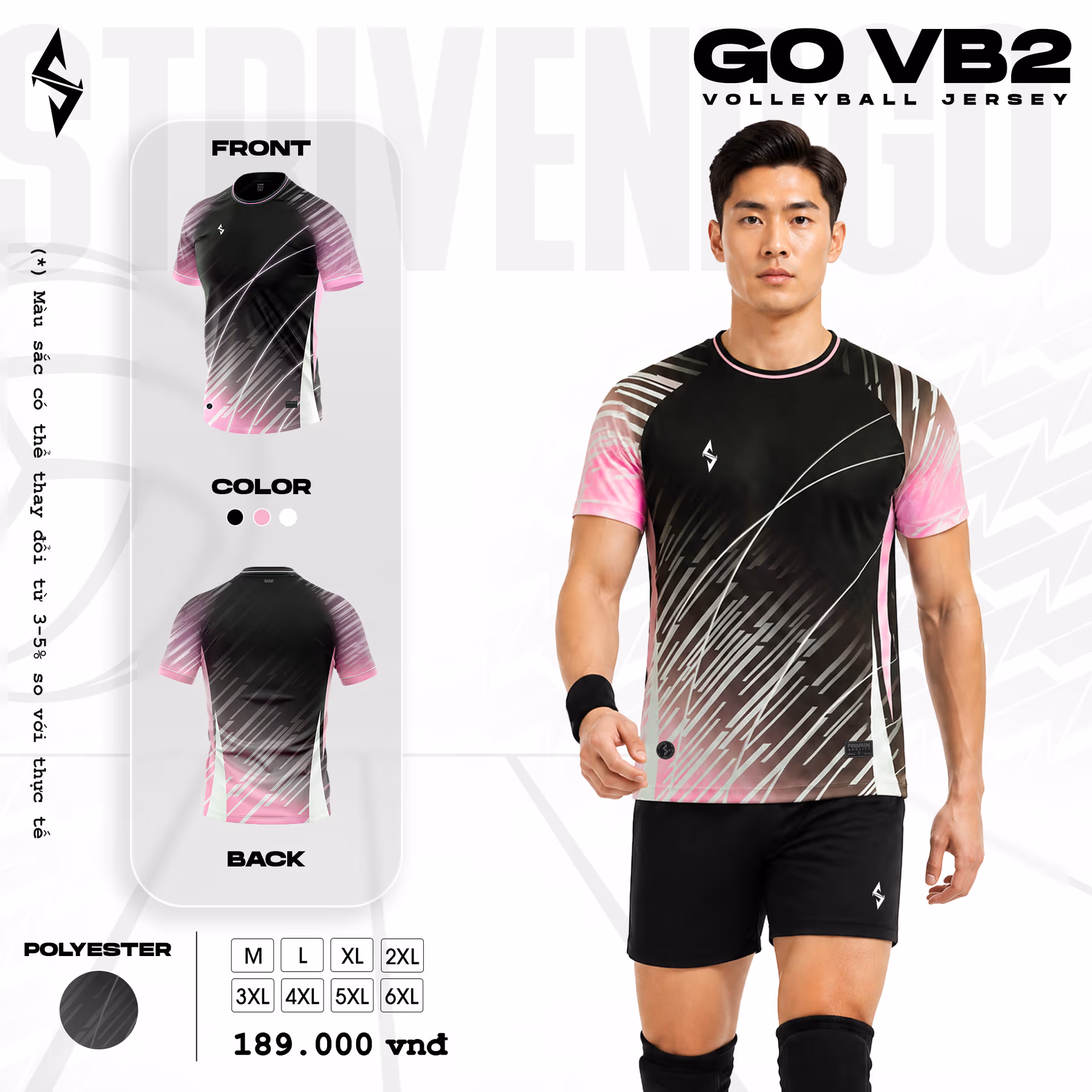 Quần áo bóng chuyền Nam Strivend GO VB02 Đen Hồng