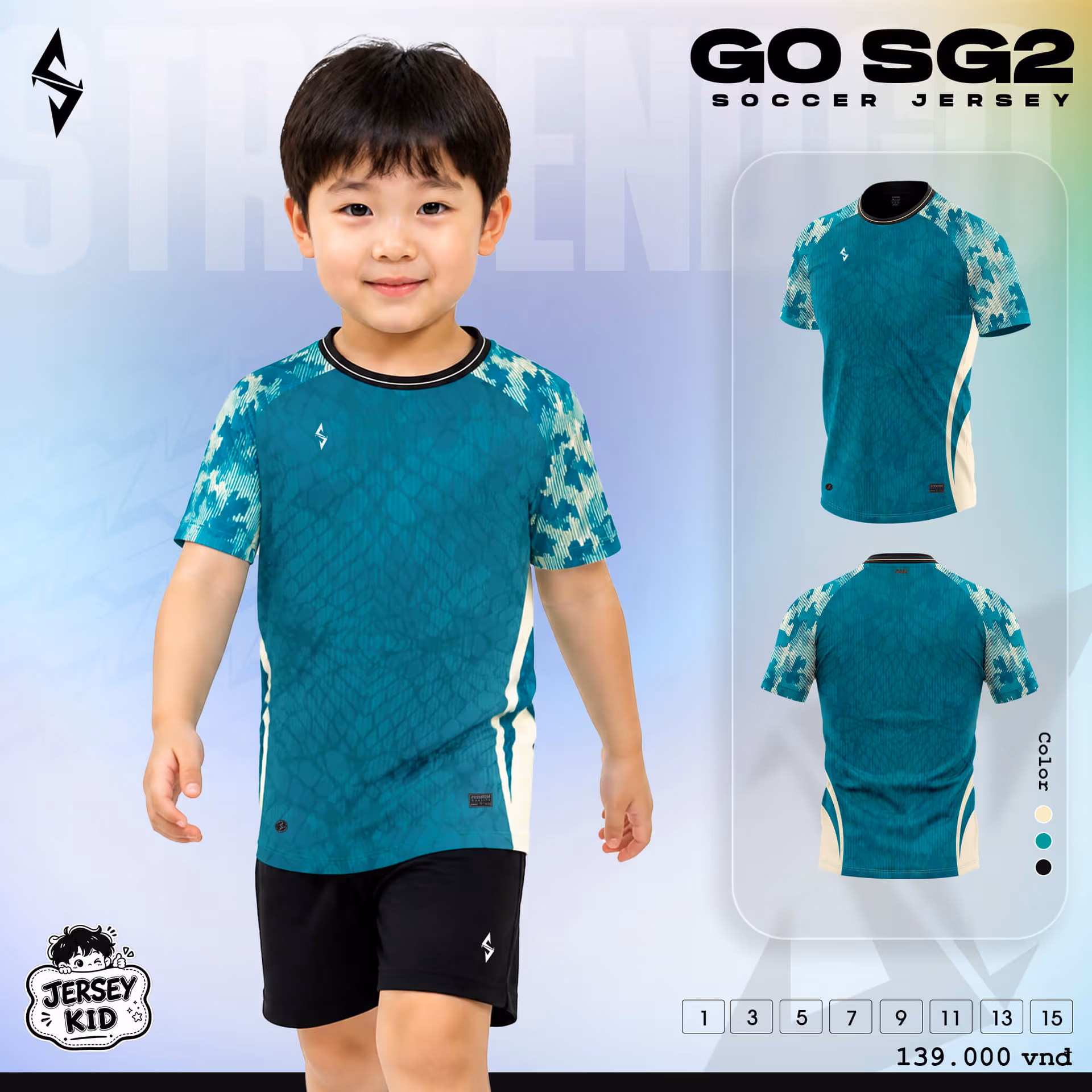 Bộ quần áo bóng đá trẻ em Strivend Go Kid SG02 Xanh Cổ Vịt