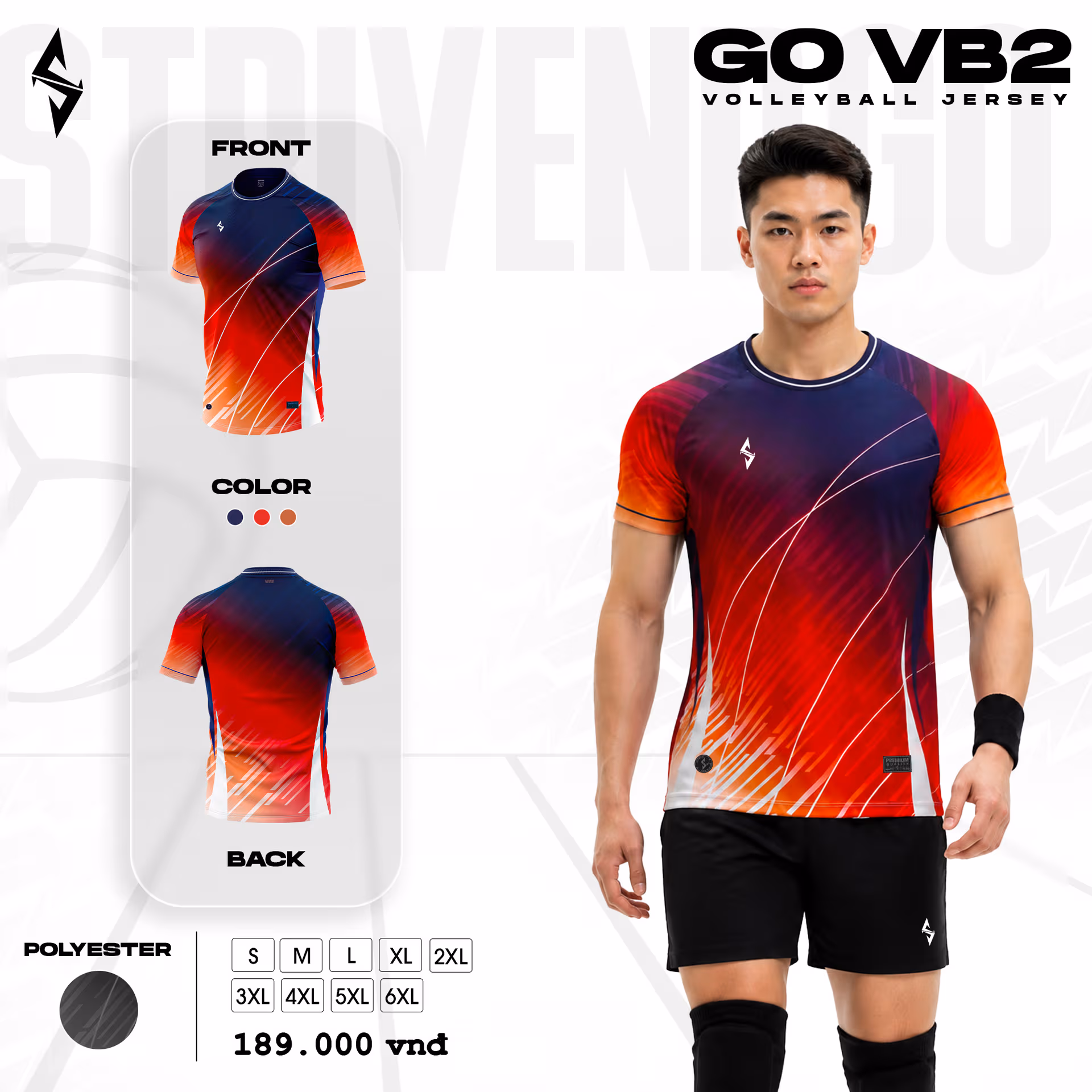 Quần áo bóng chuyền Nam Strivend GO VB02 Navy Đỏ