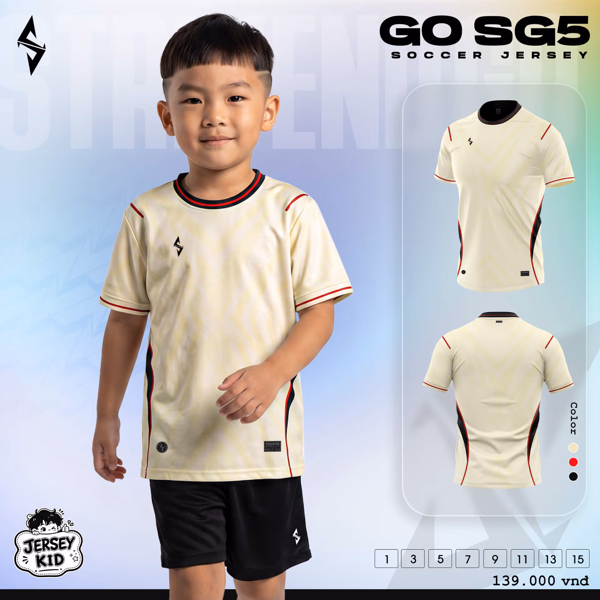 Bộ quần áo bóng đá trẻ em Strivend Go Kid SG05 Kem