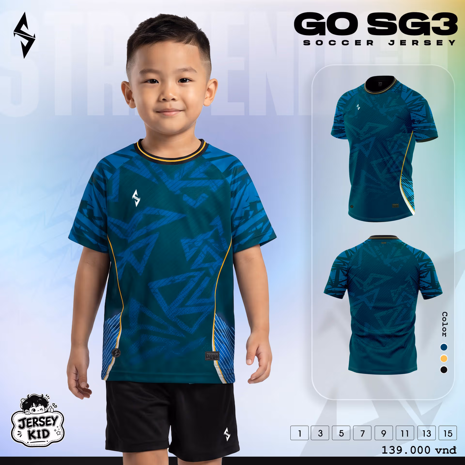 Bộ quần áo bóng đá trẻ em Strivend GO Kid SG03 Lông Công