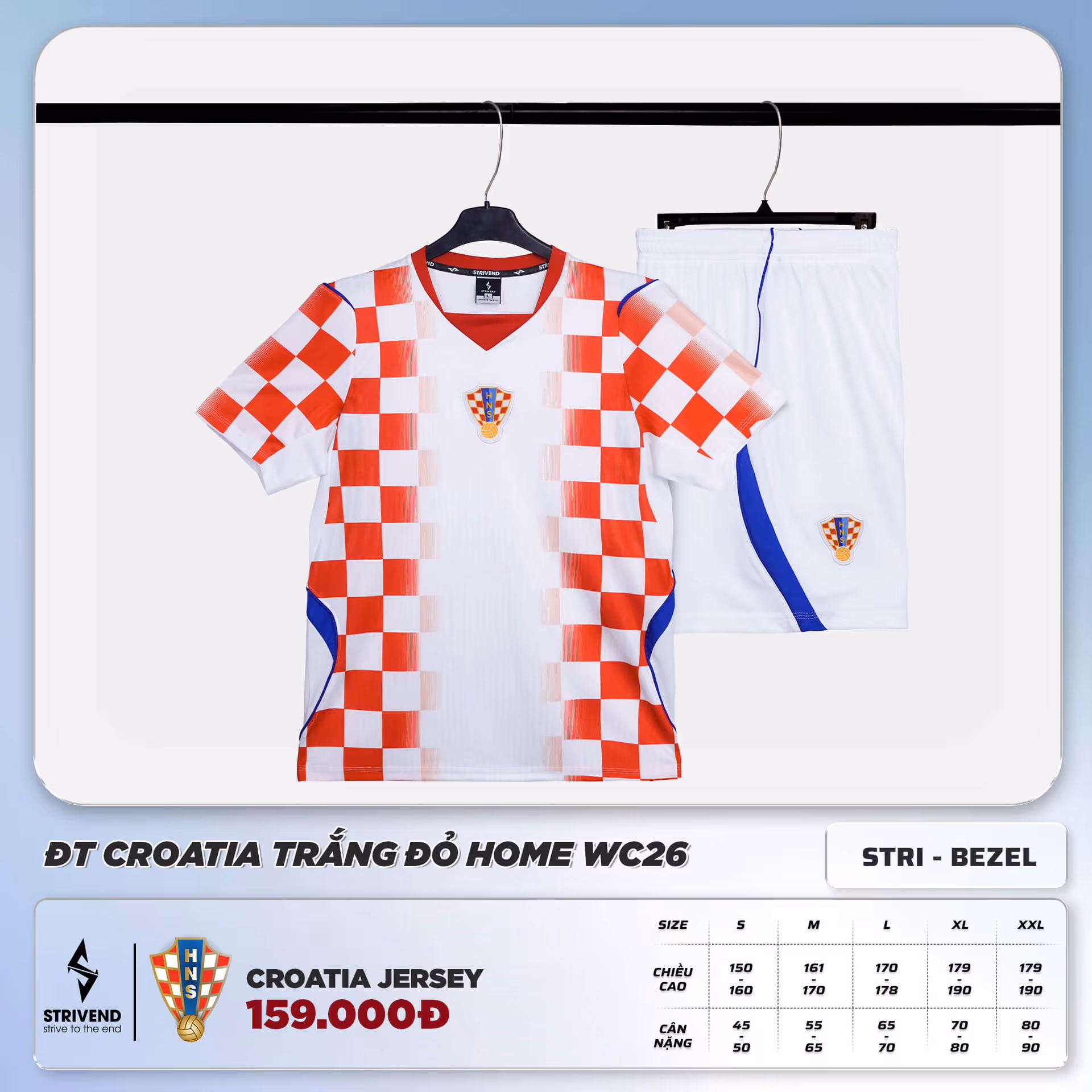 Bộ Quần Áo Bóng Đá Strivend Croatia Trắng Đỏ Home WC26