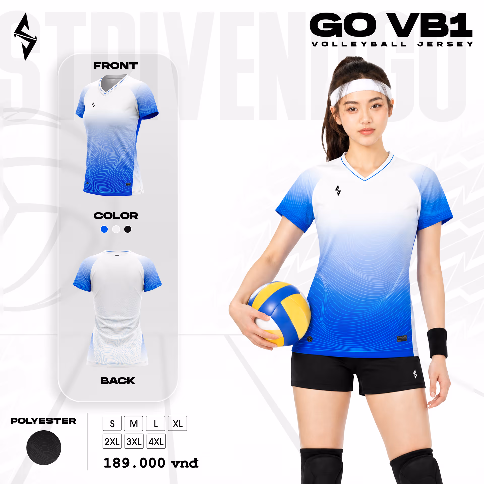 Quần áo bóng chuyền Nữ Strivend GO VB01 Trắng Xanh