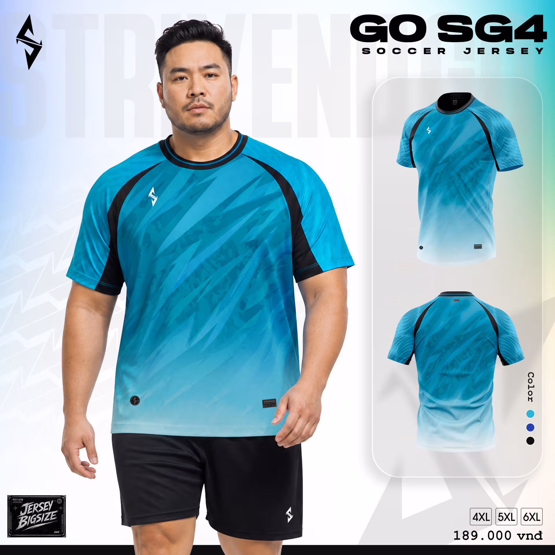 Bộ quần áo bóng đá Strivend Go Big Size SG04 Xanh Cổ Vịt