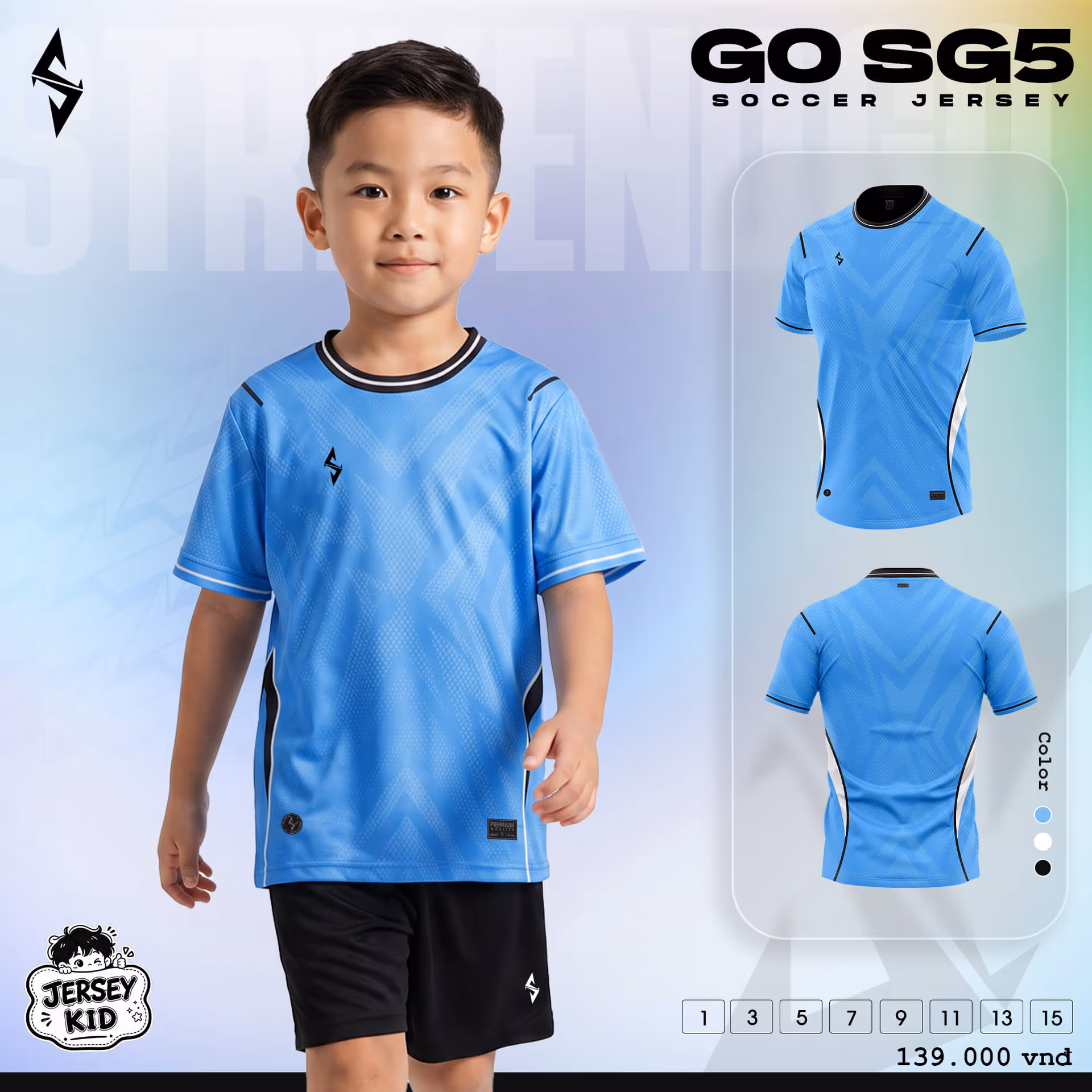 Bộ quần áo bóng đá trẻ em Strivend Go Kid SG05 Xanh Ya