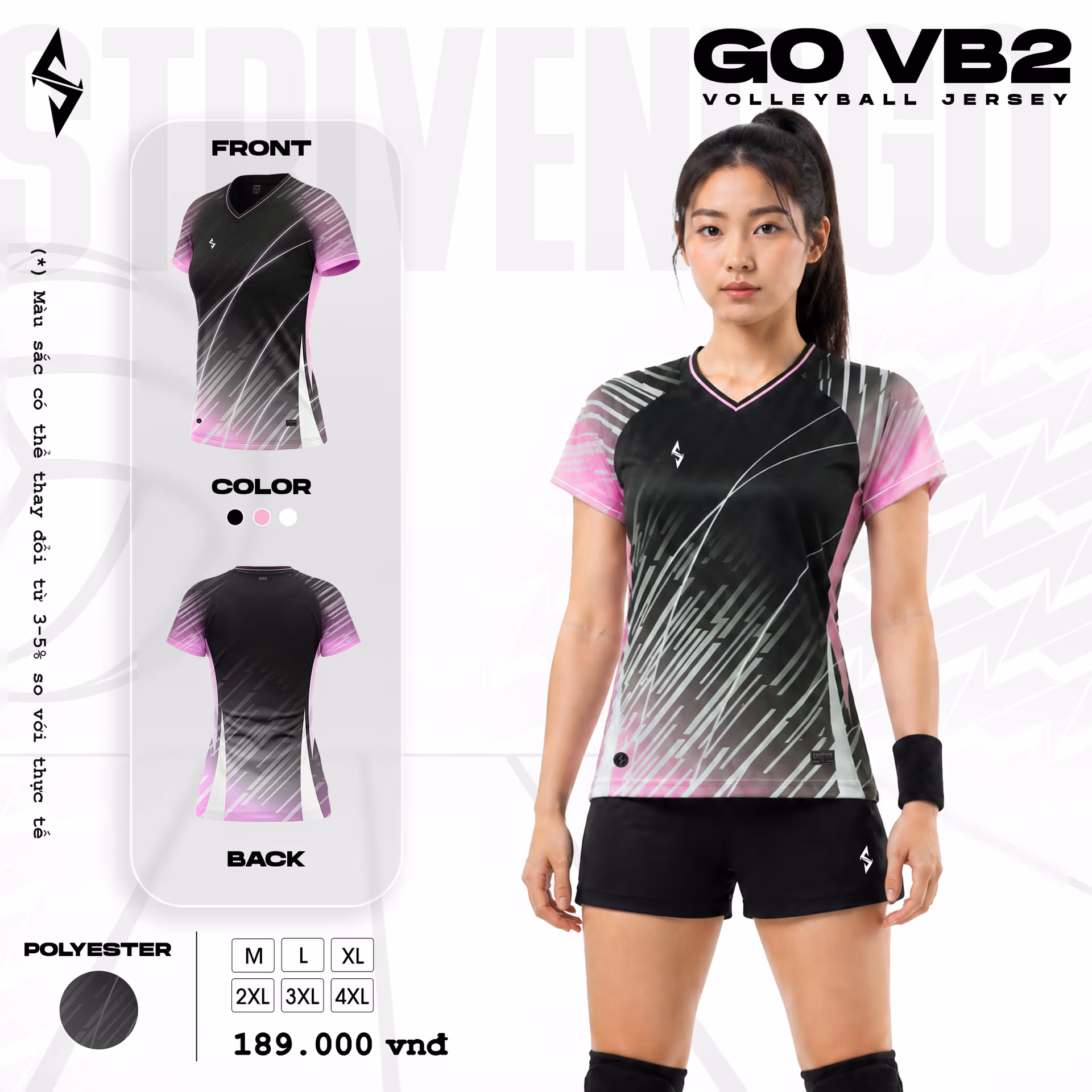 Quần áo bóng chuyền Nữ Strivend GO VB02 Đen Hồng