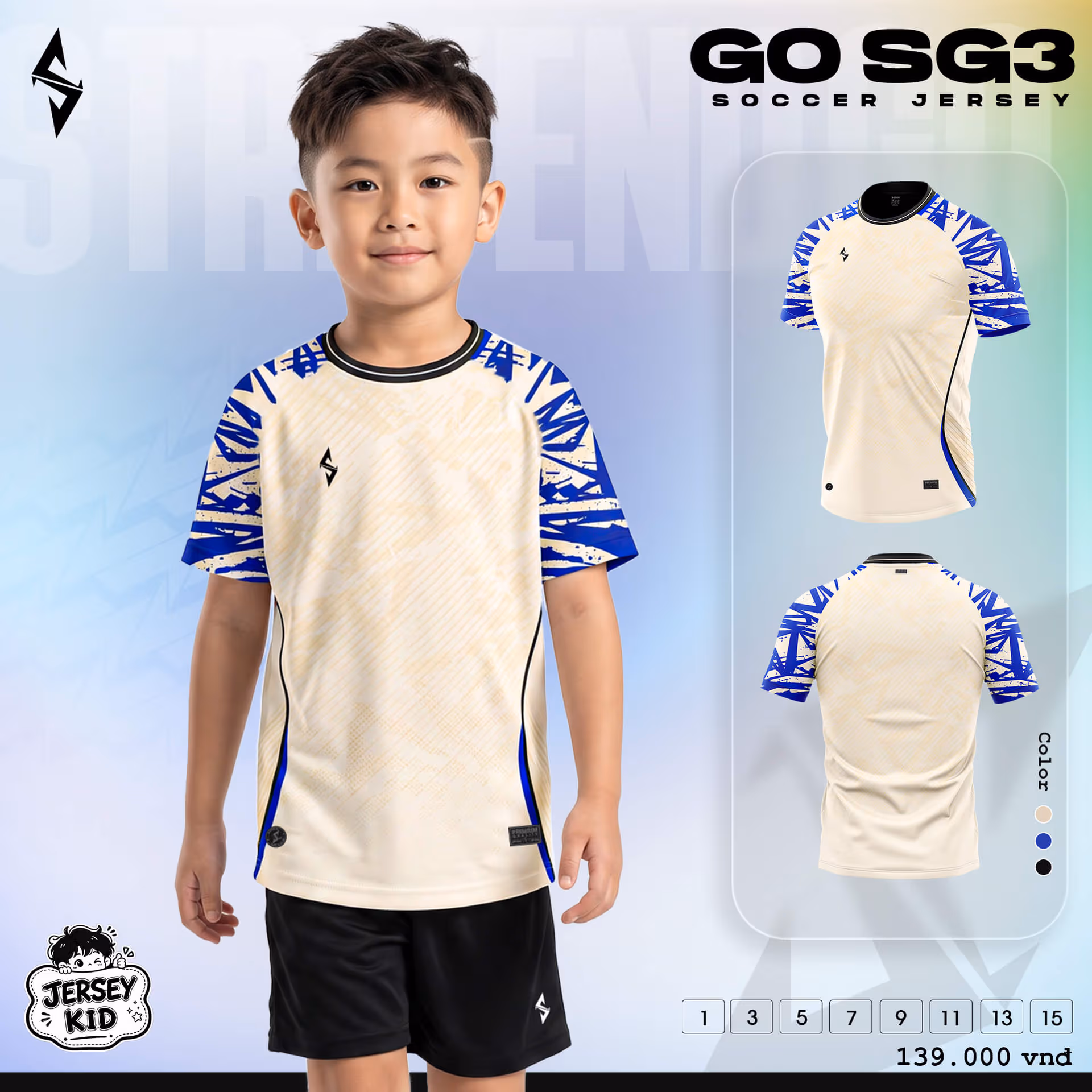 Bộ quần áo bóng đá trẻ em Strivend GO Kid SG03 Kem
