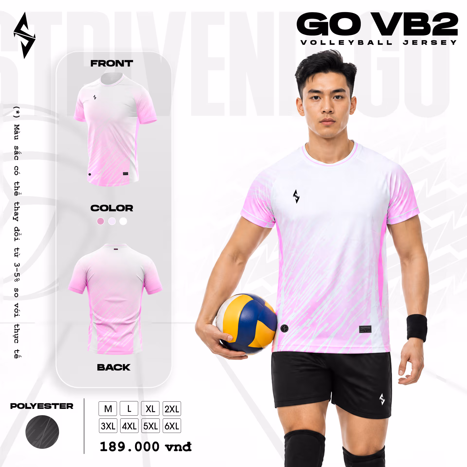 Quần áo bóng chuyền Nam Strivend GO VB02 Trắng Hồng