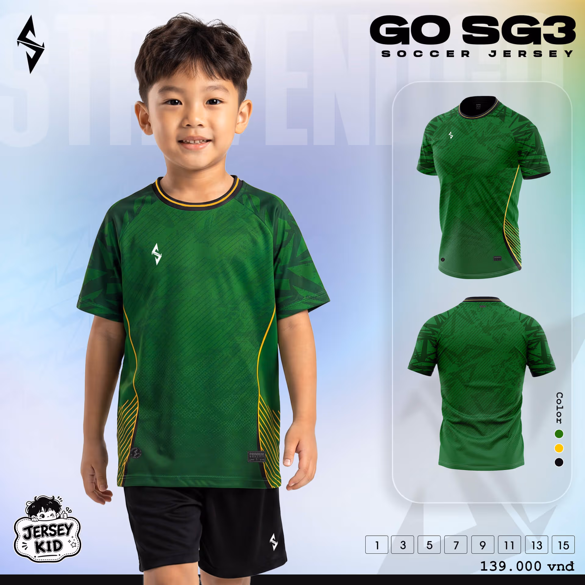 Bộ quần áo bóng đá trẻ em Strivend GO Kid SG03 Xanh Lá