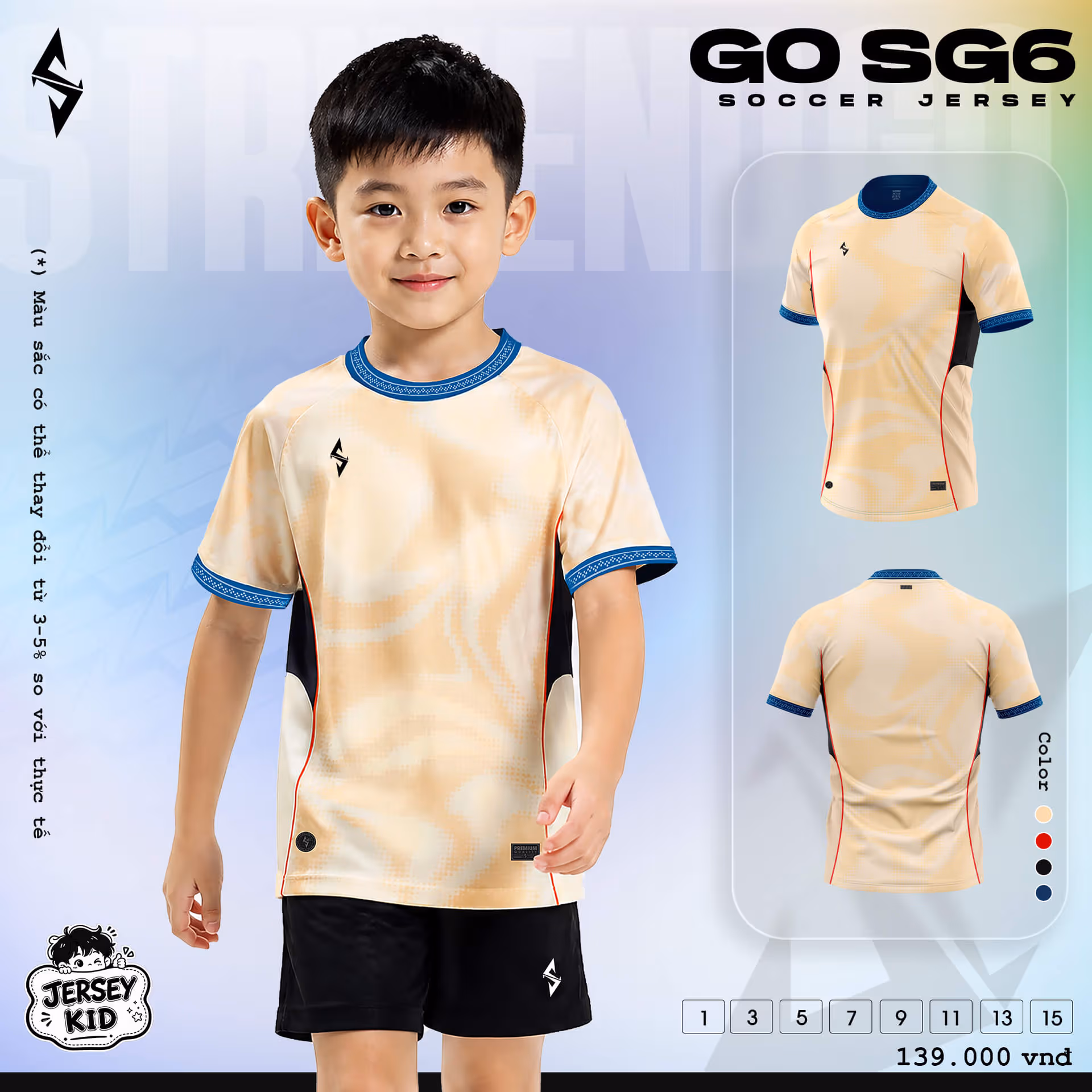 Bộ quần áo bóng đá trẻ em Strivend Go Kid SG06 Kem