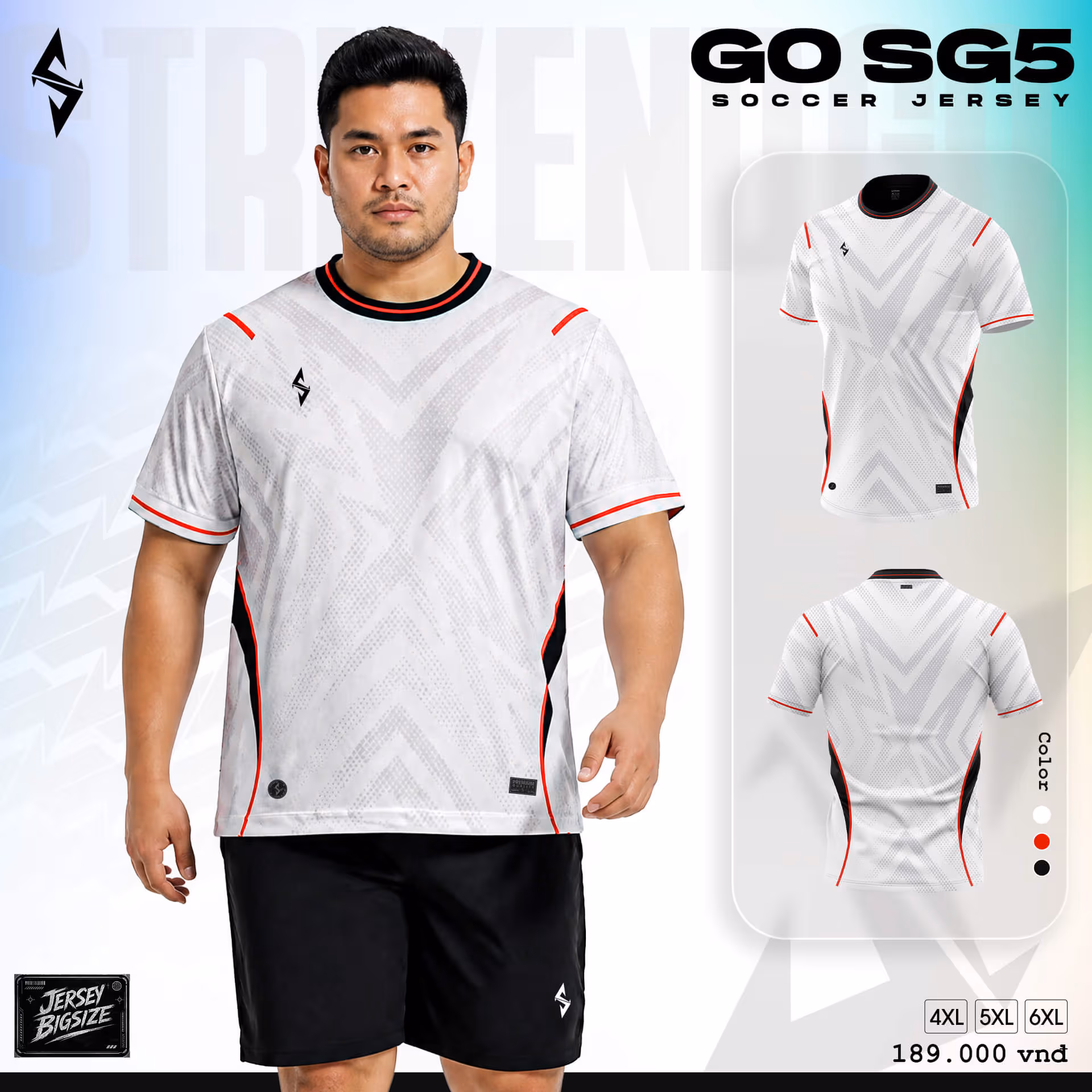Bộ quần áo bóng đá Strivend Go Big Size SG05 Trắng Đỏ
