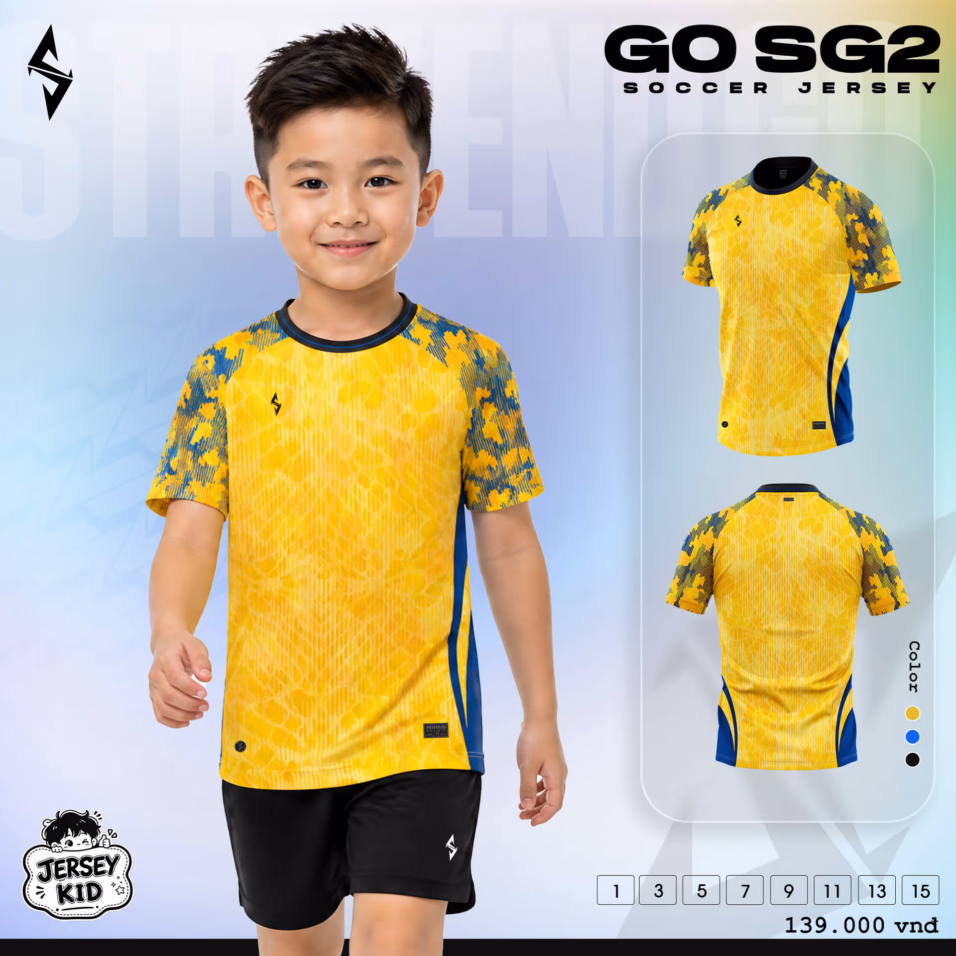 Bộ quần áo bóng đá trẻ em Strivend Go Kid SG02 Vàng