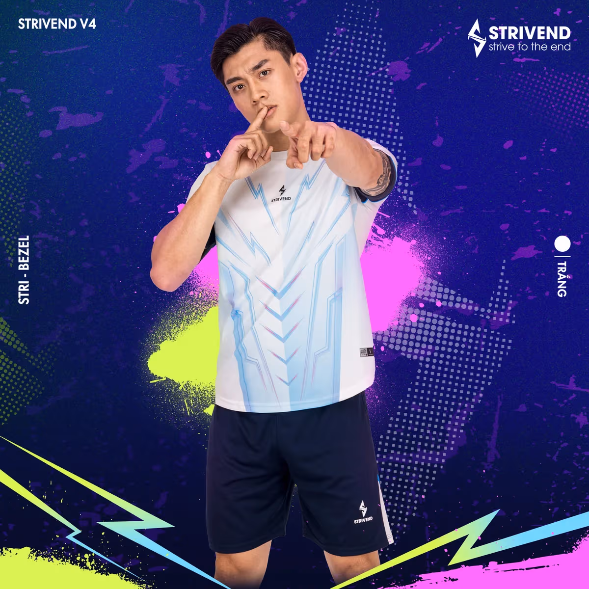 Bộ Quần Áo Bóng Đá Không Logo Strivend V4 Trắng