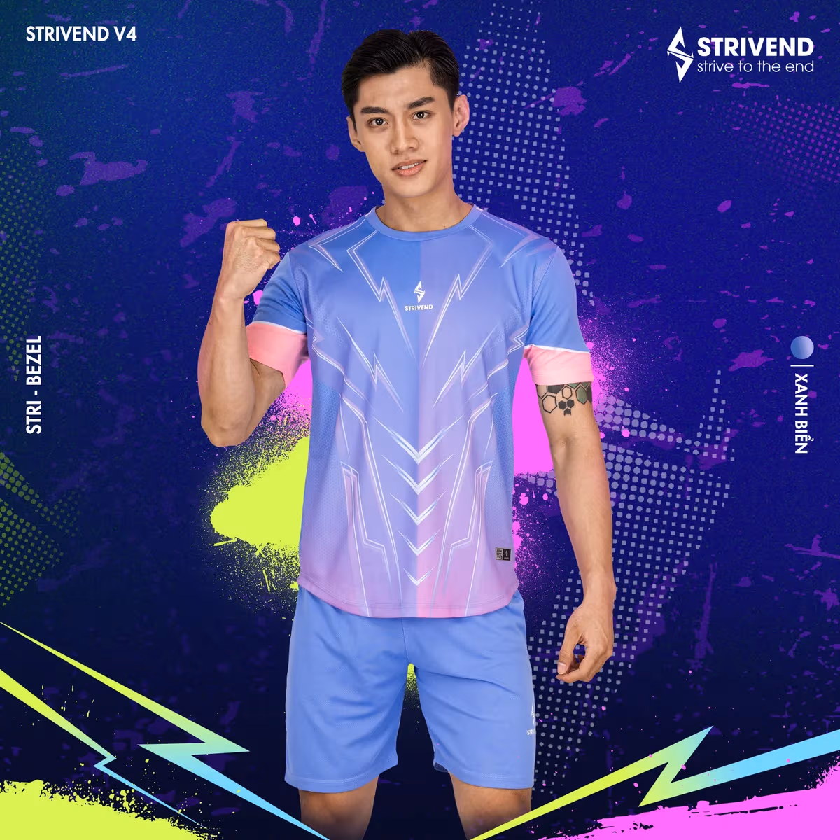 Bộ Quần Áo Bóng Đá Không Logo Strivend V4 Xanh Biển