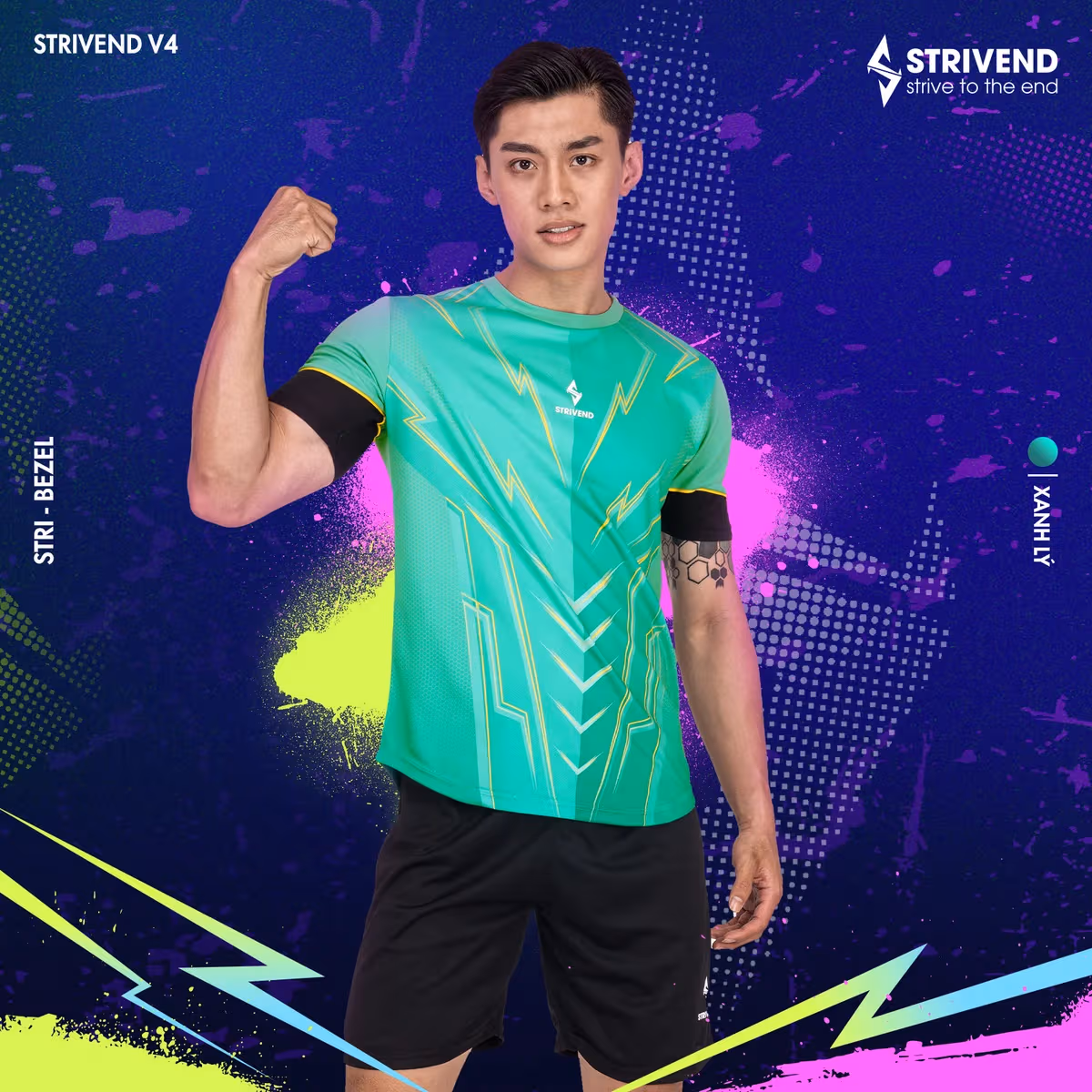 Bộ Quần Áo Bóng Đá Không Logo Strivend V4 Xanh Lý