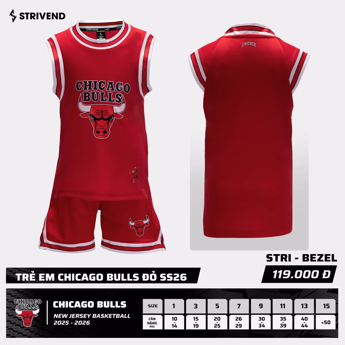 Bộ Quần Áo Bóng Rổ Strivend Trẻ Em Chicago Bulls Đỏ