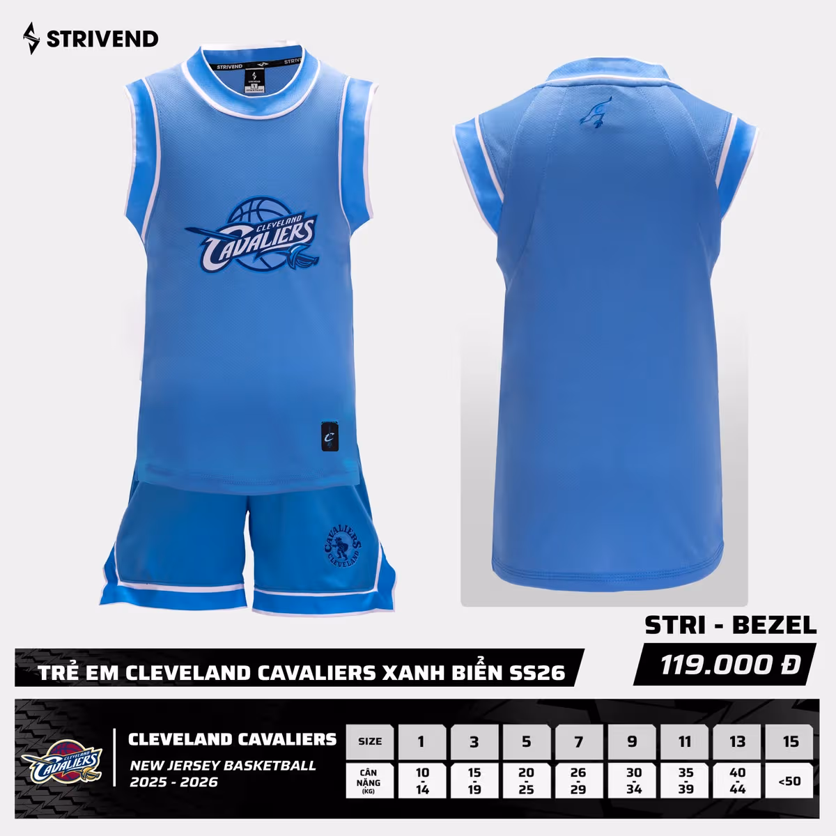 Bộ Quần Áo Bóng Rổ Strivend Trẻ Em Cleveland Cavaliers Biển
