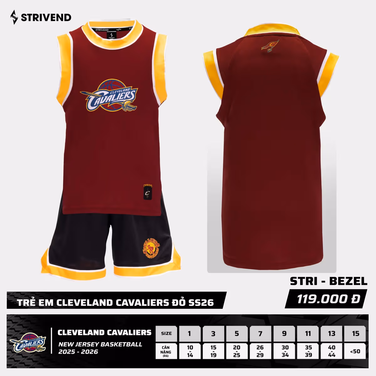 Bộ Quần Áo Bóng Rổ Strivend Trẻ Em Cleveland Cavaliers Đỏ