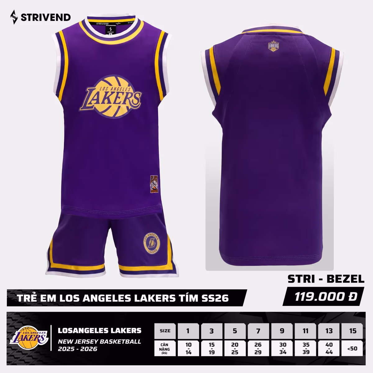 Bộ Quần Áo Bóng Rổ Strivend Trẻ Em Los Angeles Lakers Tím