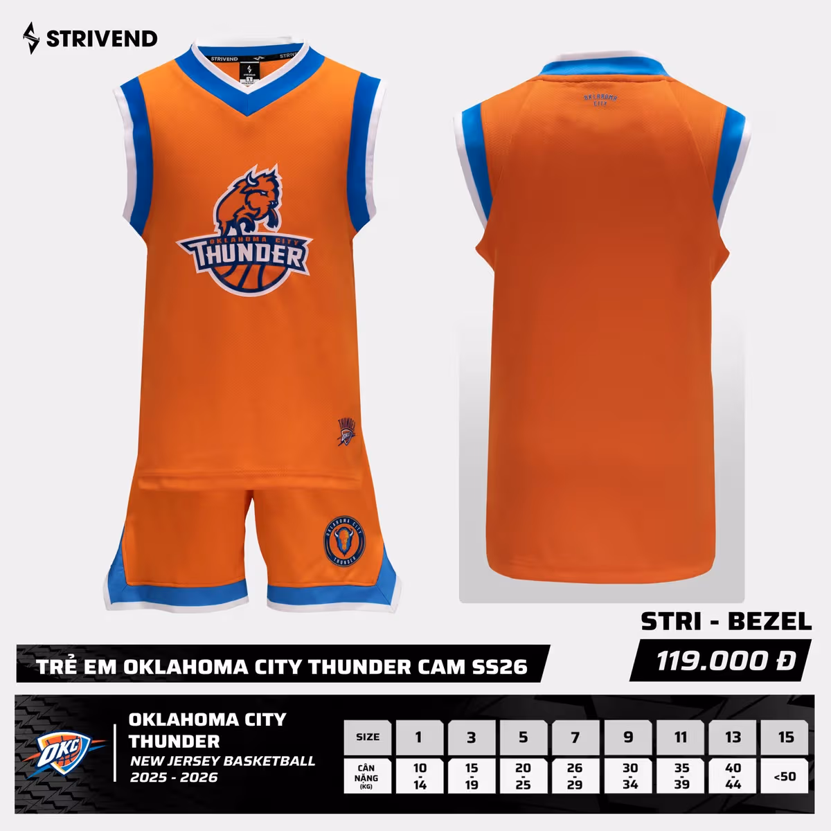 Bộ Quần Áo Bóng Rổ Strivend Trẻ Em Oklahoma City Thunder Cam