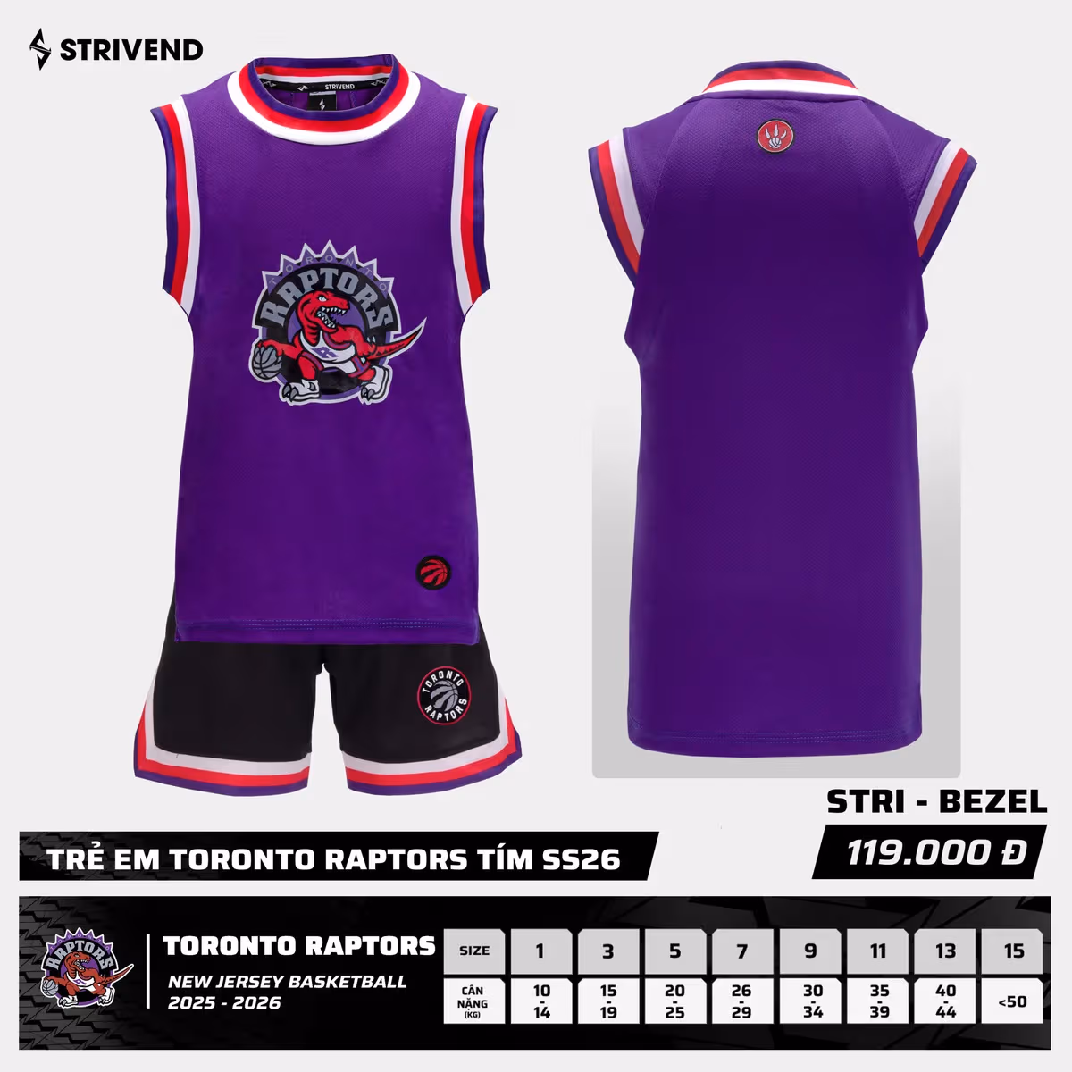 Bộ Quần Áo Bóng Rổ Strivend Trẻ Em Toronto Raptors Tím